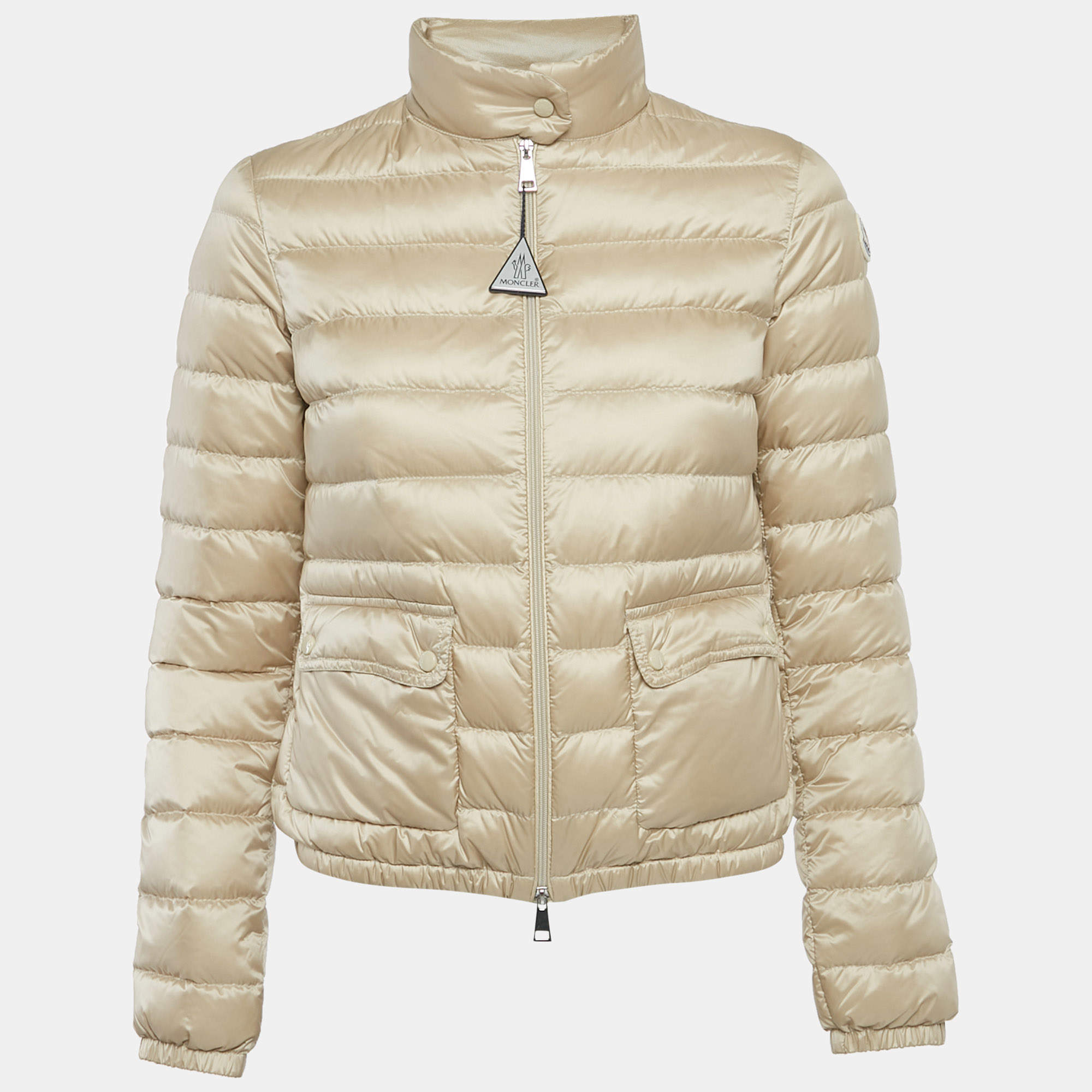 Pre Owned Moncler Beige Nylon Padded Lans Down Jacket XS