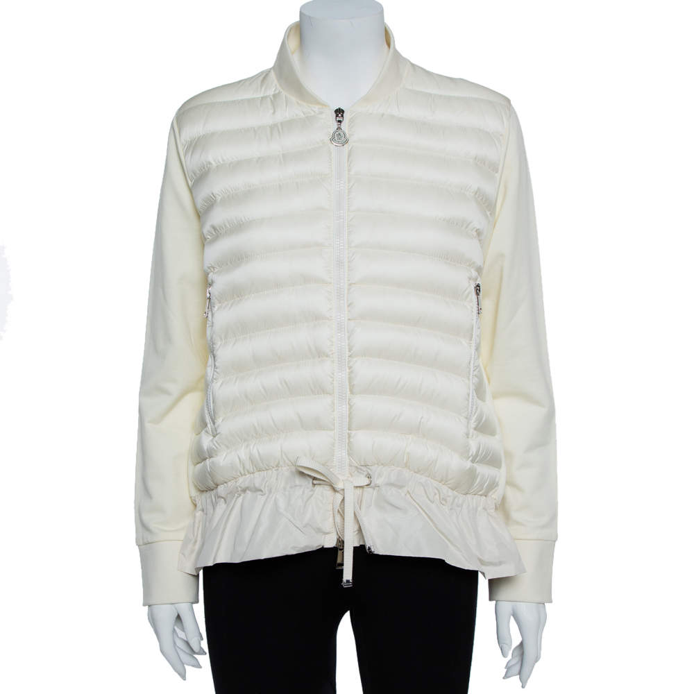 Pre Owned Moncler Cream White Nylon Maglia Puffer Jacket L