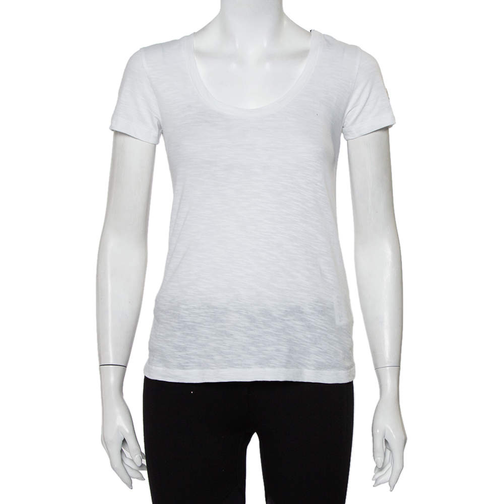Pre Owned Moncler White Cotton Scoop Neck T-Shirt XS