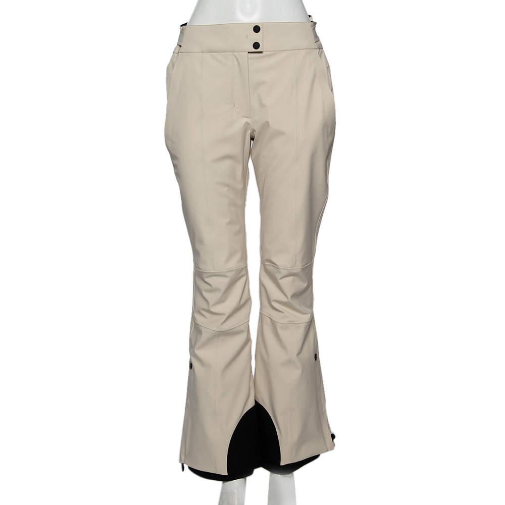 Pre Owned Moncler Cream Synthetic Padded Flared Ski Pants M