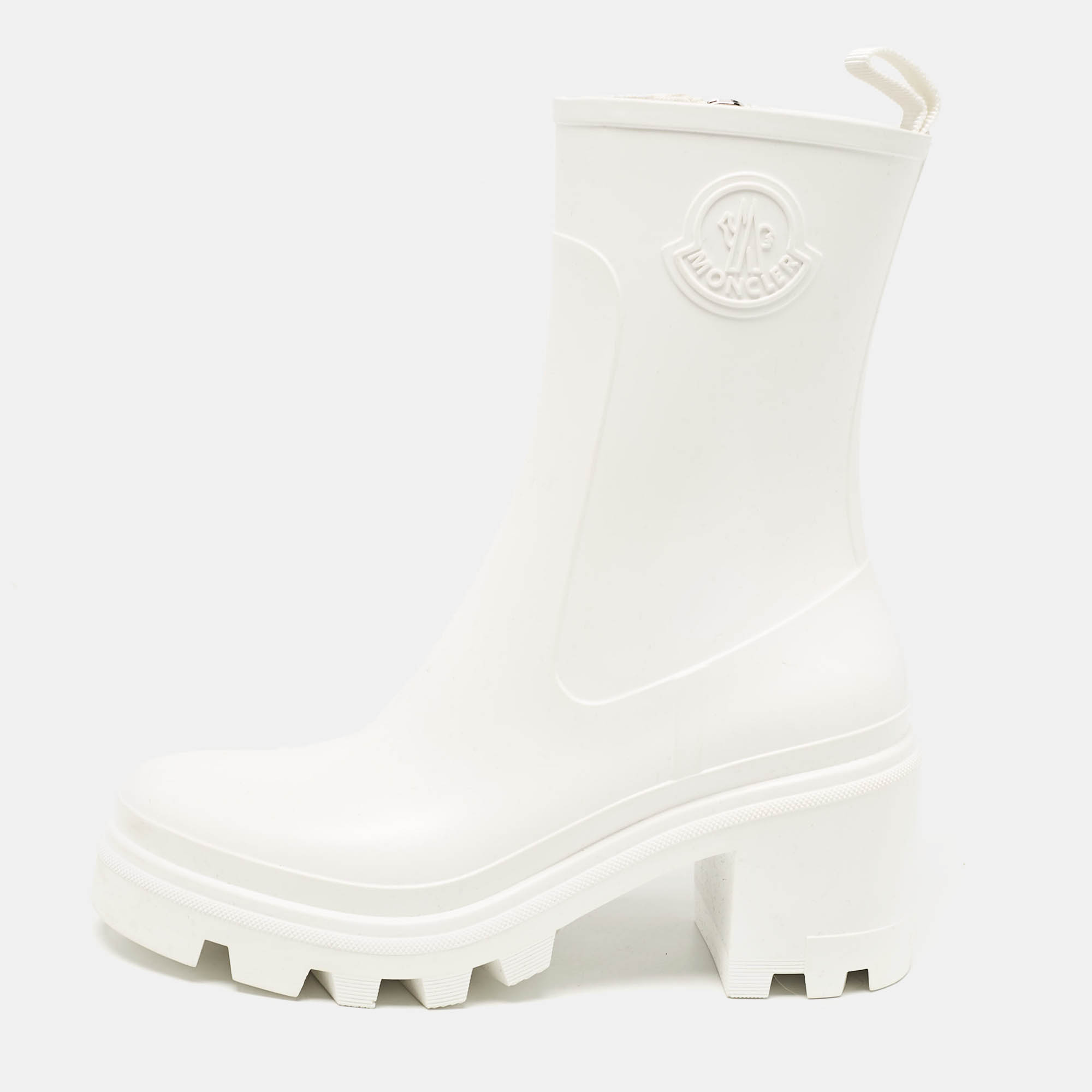 Pre Owned Moncler White Rubber Zip Rain Boots Size 37