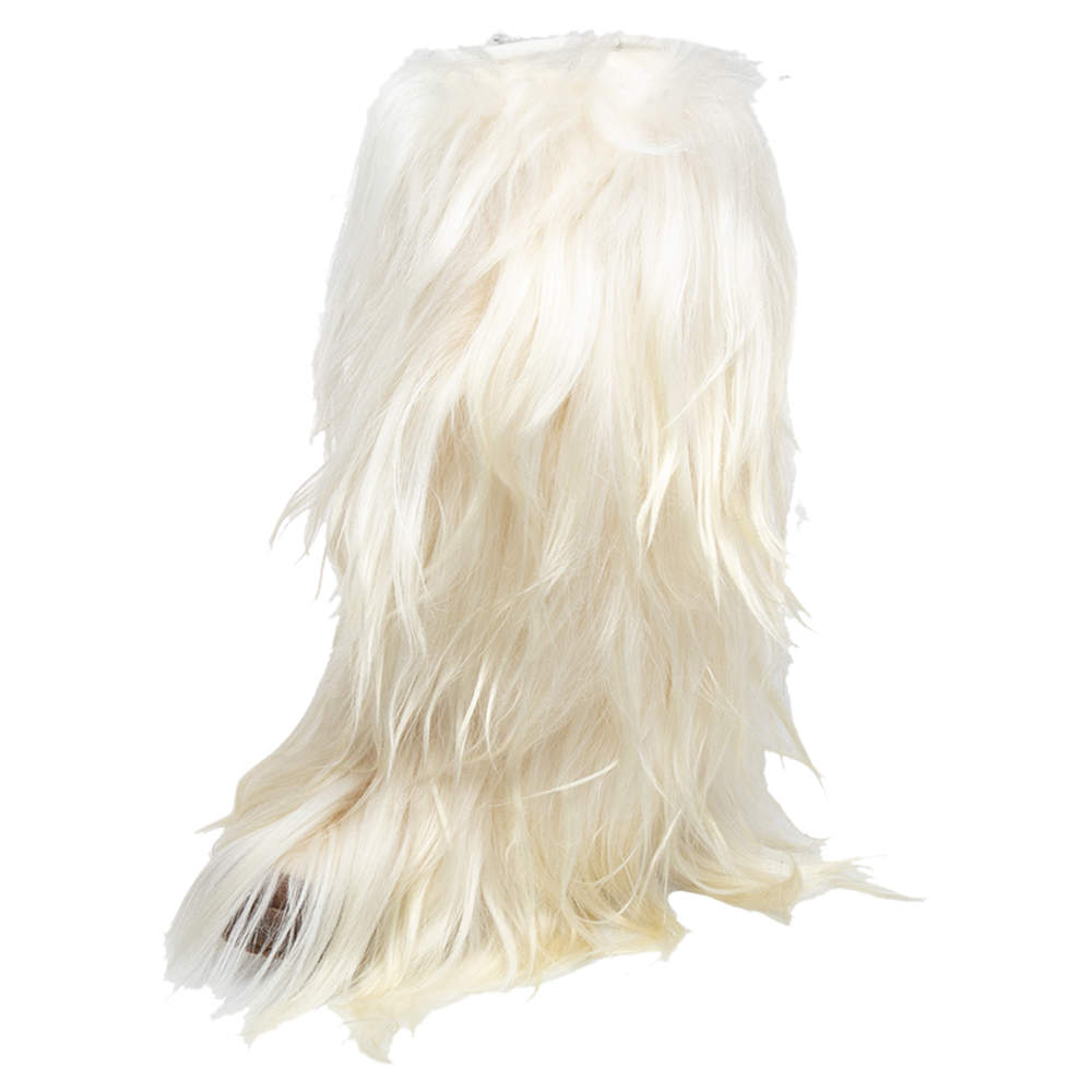 Pre Owned Moncler White Pony Hair Knee Length Snow Boots Size 39