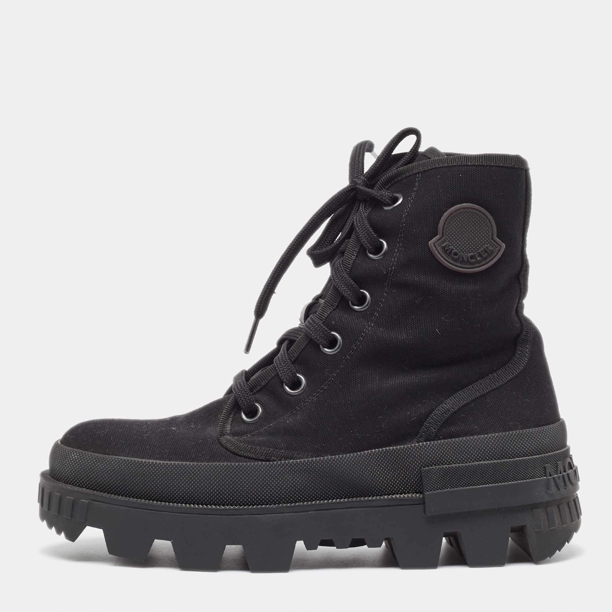 Moncler Black Canvas Pyla Ankle Boots Size 37