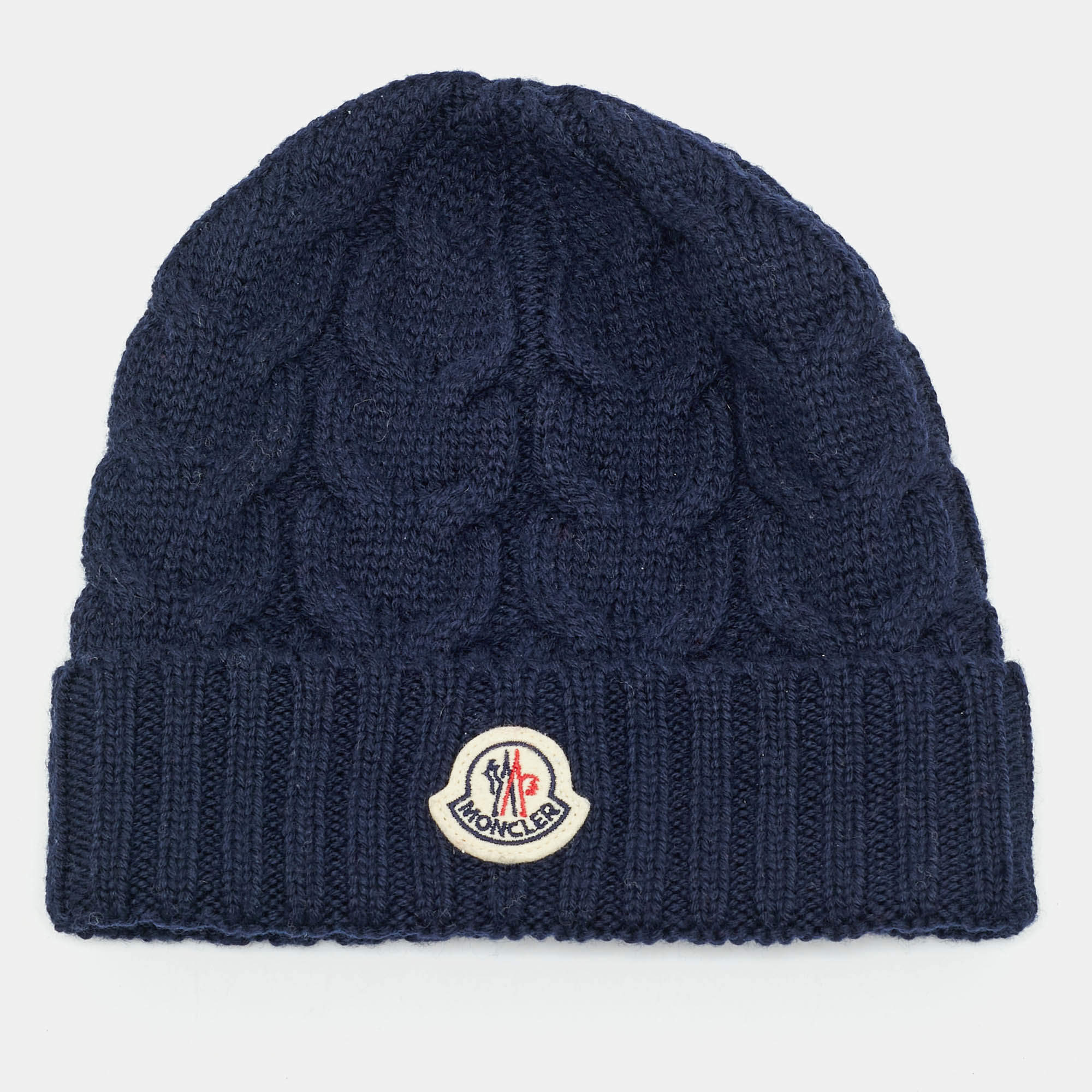 Pre Owned Moncler Navy Blue Knit Embroidered Logo Patch Bennie S 