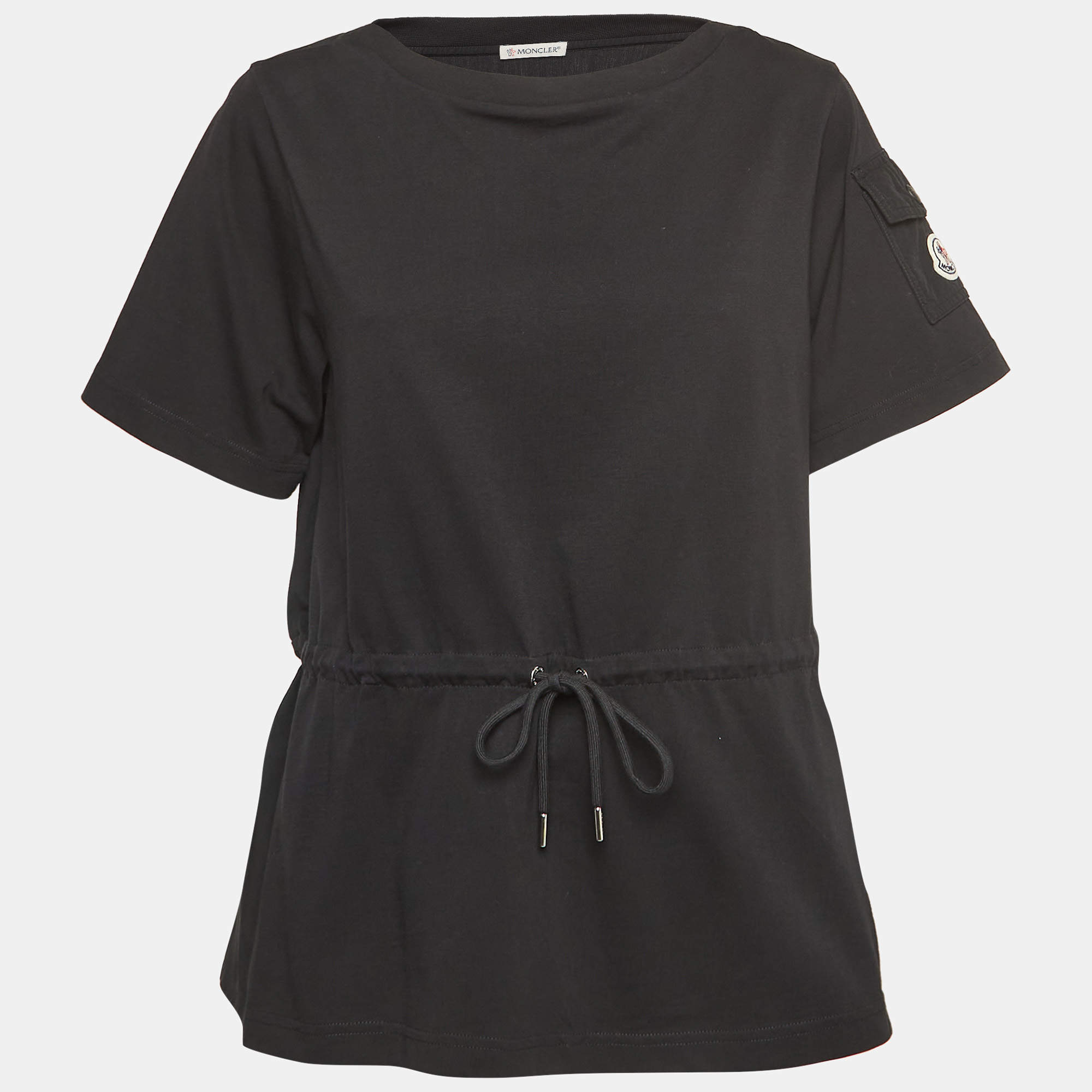 Pre Owned Moncler Black Cotton Knit Waist Tie Up Top S