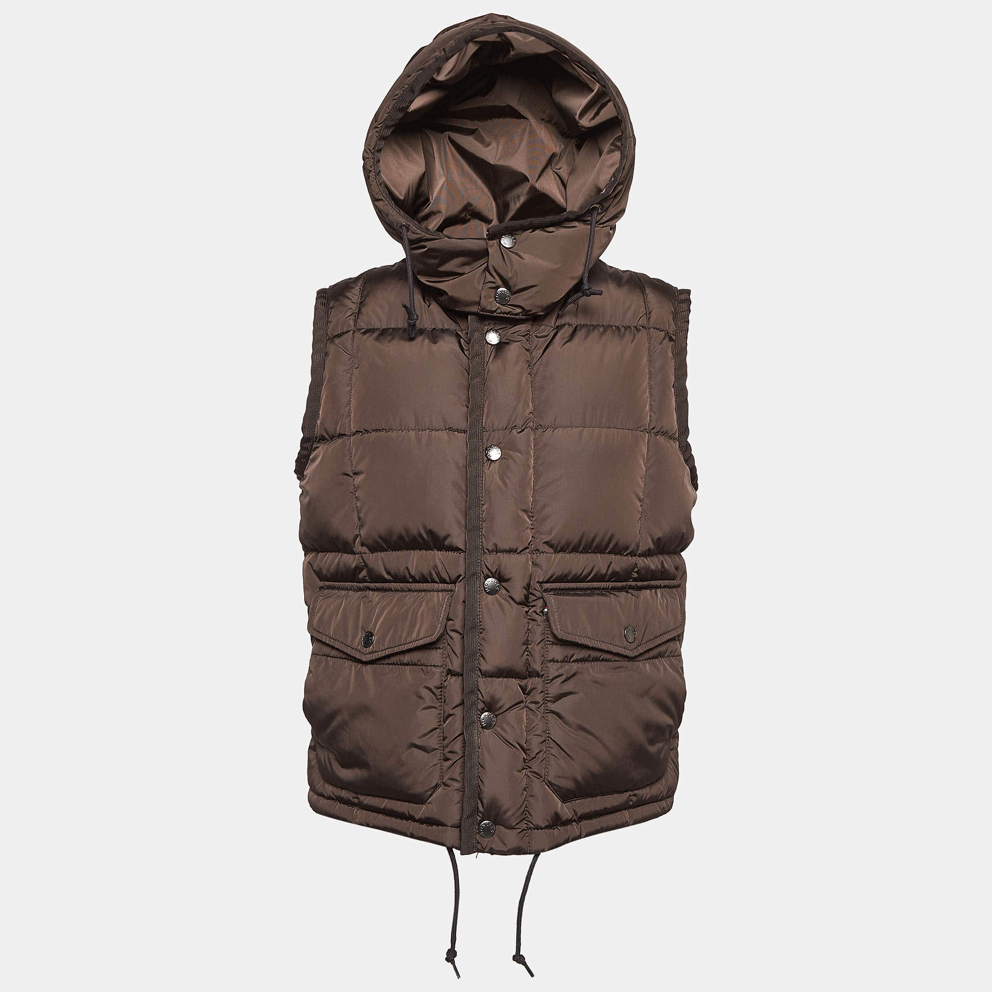 Pre Owned Moncler Brown Synthetic Detachable Hood Quilted Down Jacket M