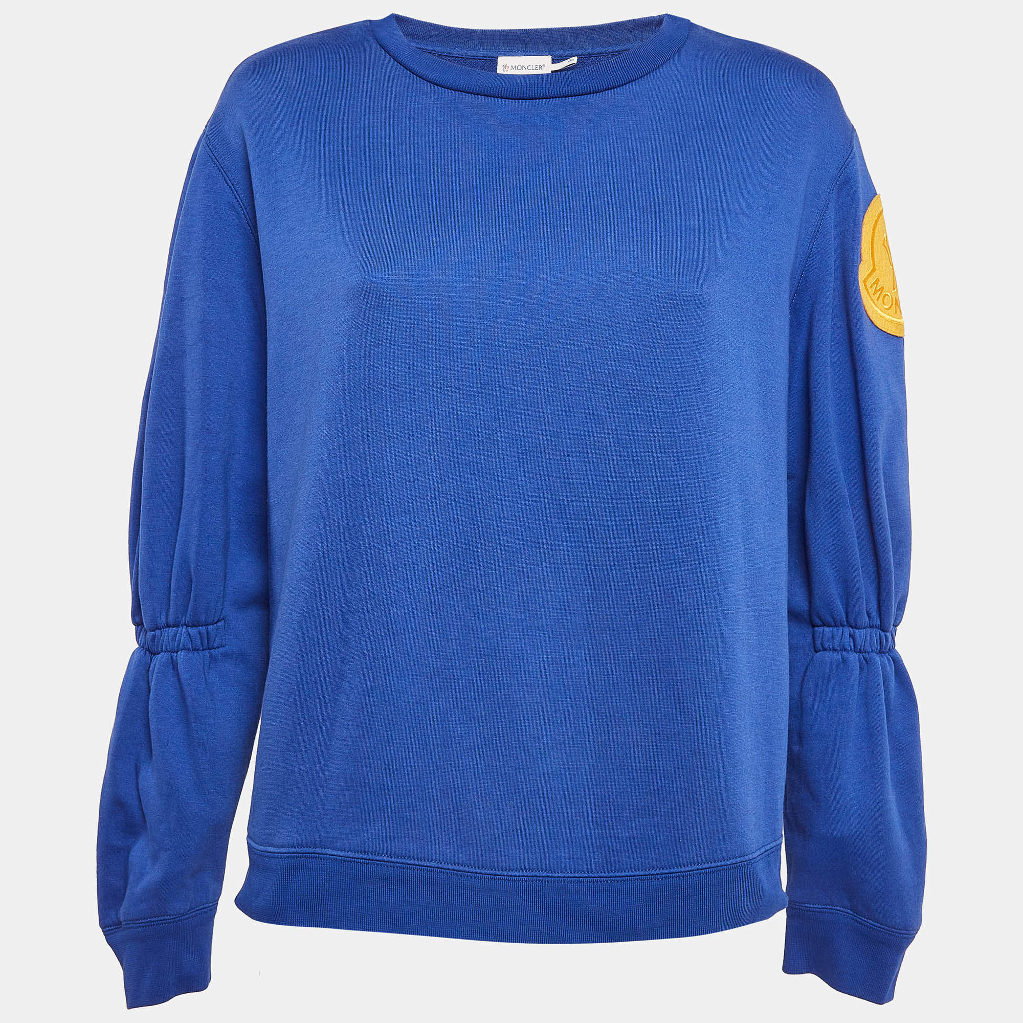 Moncler Blue Logo Applique Cotton Puff Sleeve Sweatshirt M