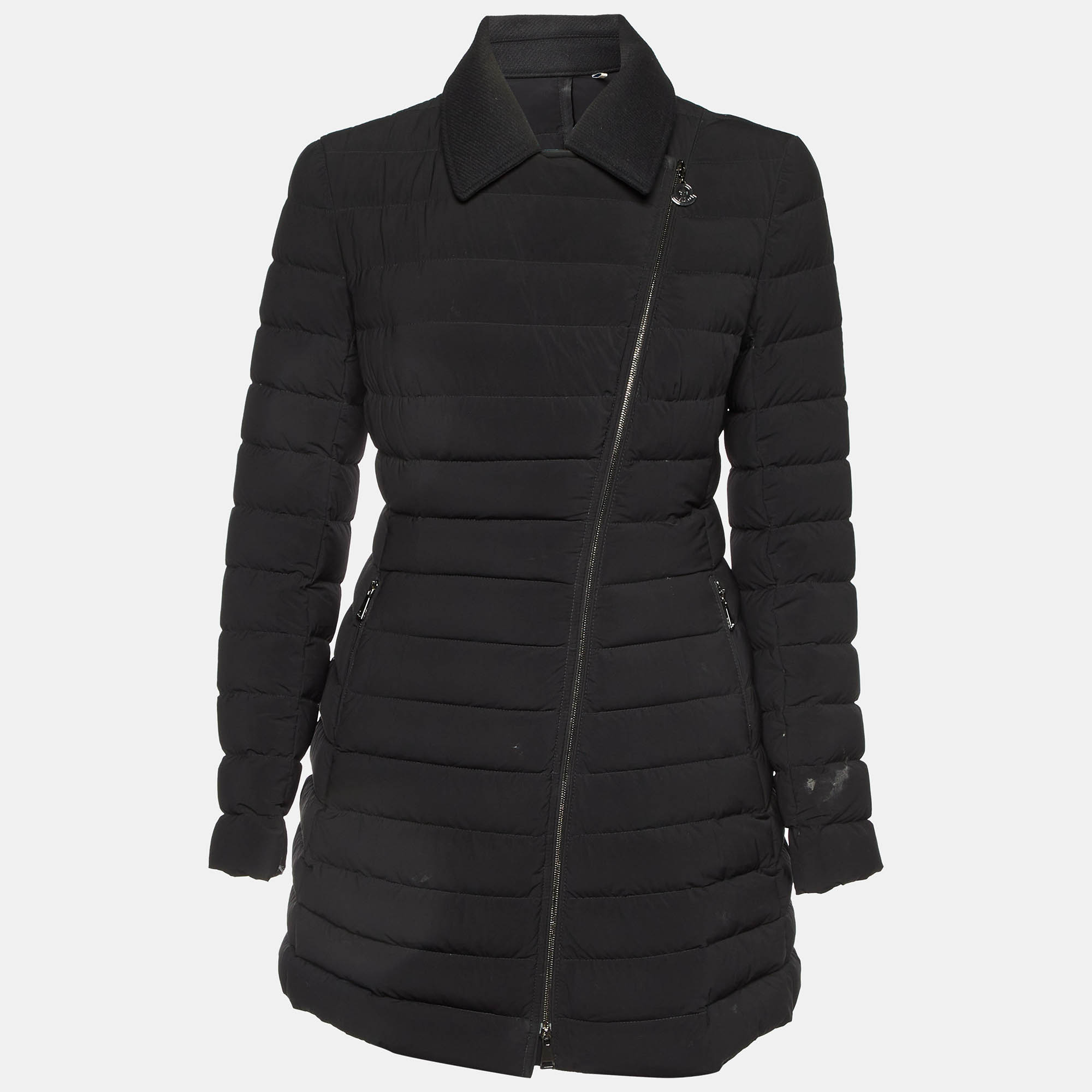 Pre Owned Moncler Black Synthetic Zip-Up Quilted Downs Jacket S