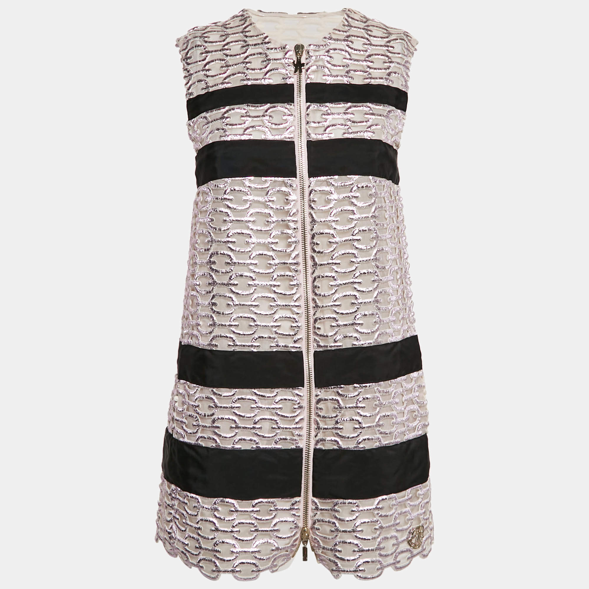 Pre Owned Moncler Metallic Pink Lace Lucy Gilet Mini Dress XS