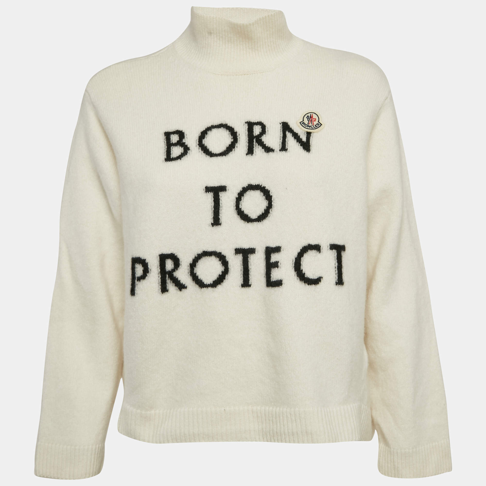 Moncler Off White Born To Protect Intarsia Wool Knit Turtleneck Sweater M