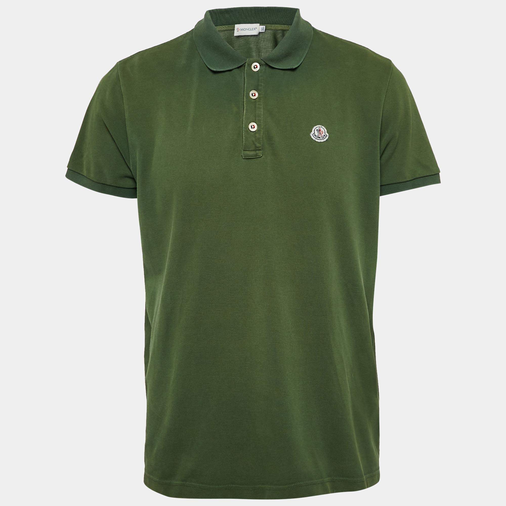 Moncler Green Cotton Pique Logo Applique Detail Polo T-Shirt XL