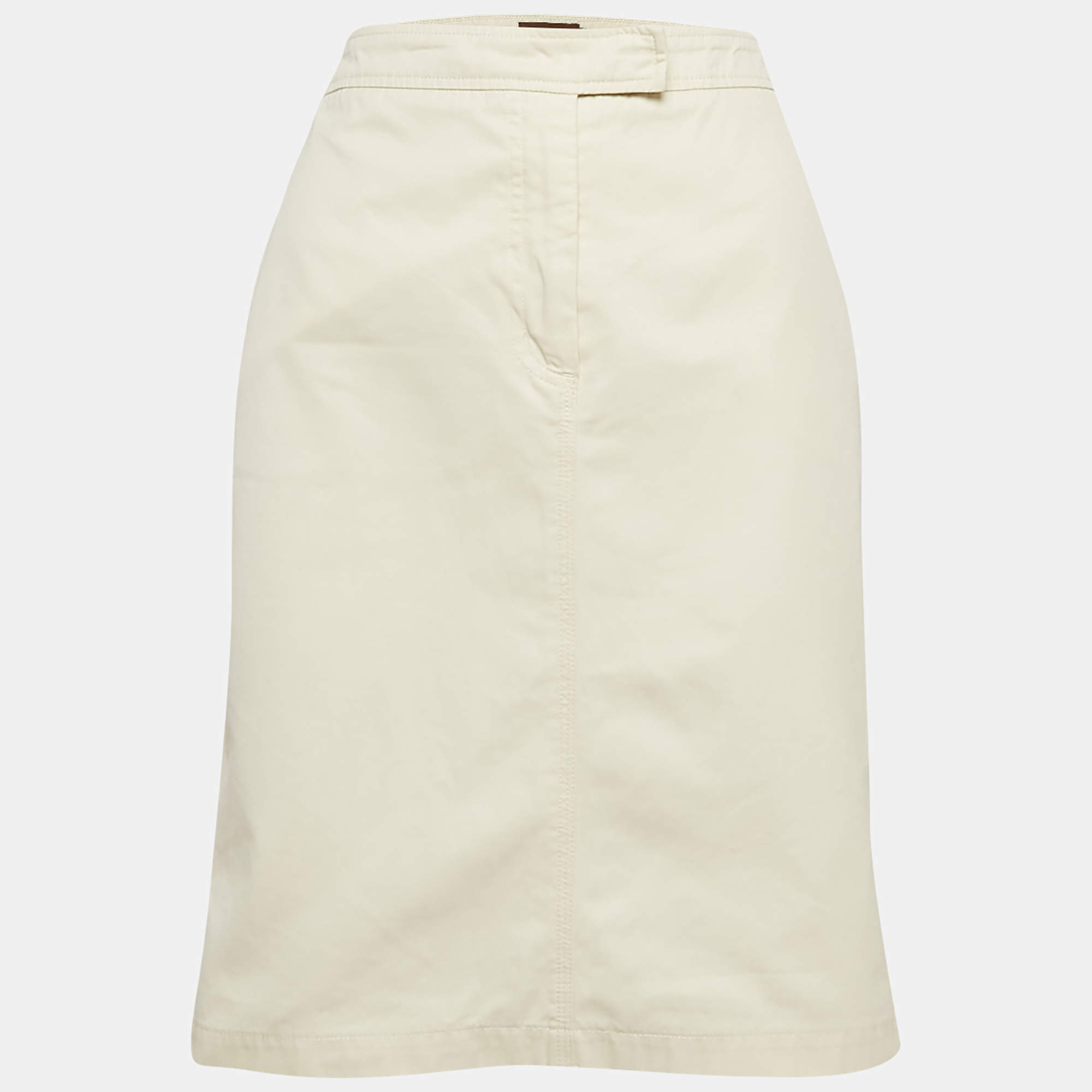 Pre Owned Moncler White Cotton Pencil Skirt L