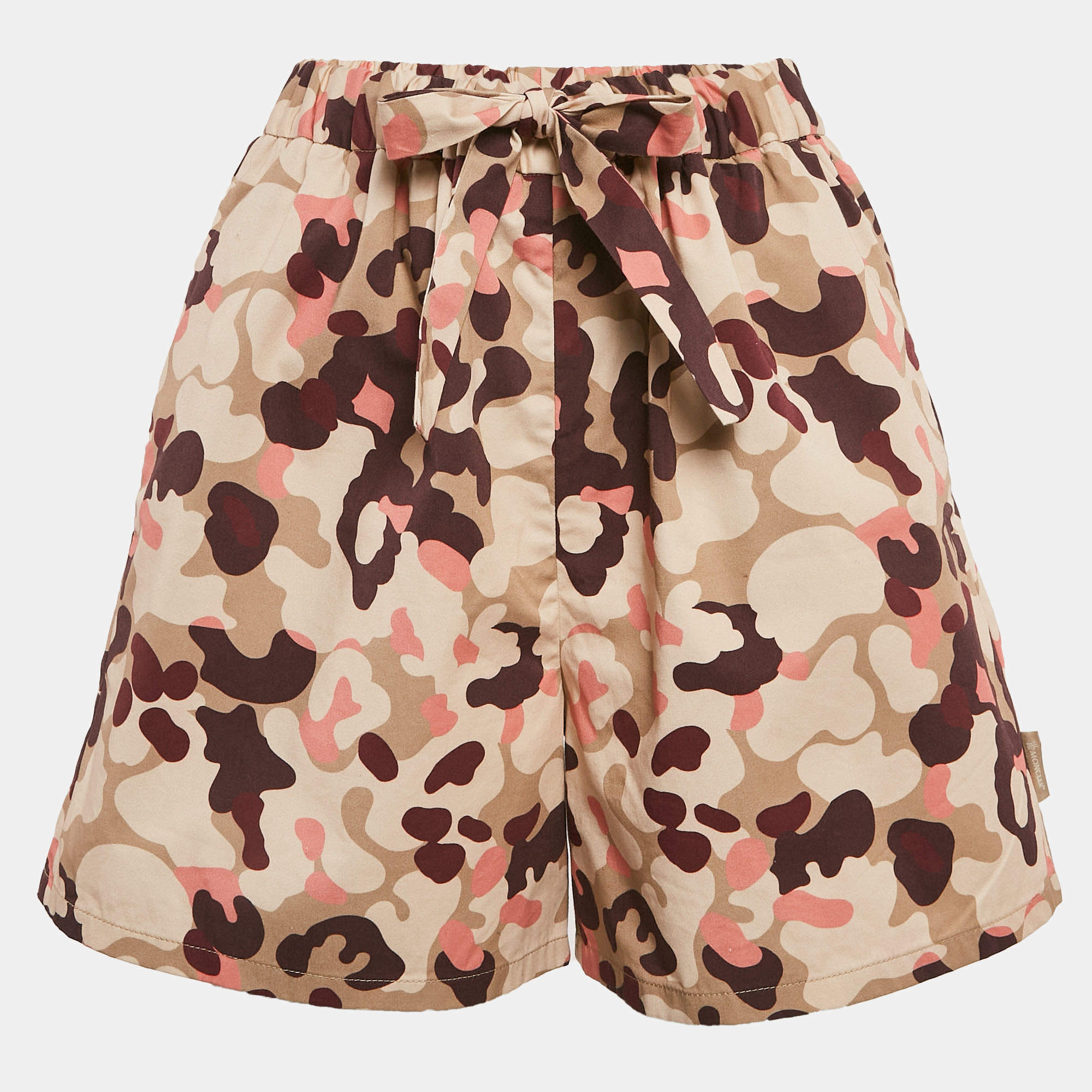 Moncler Beige Camouflage Print Cotton Shorts S