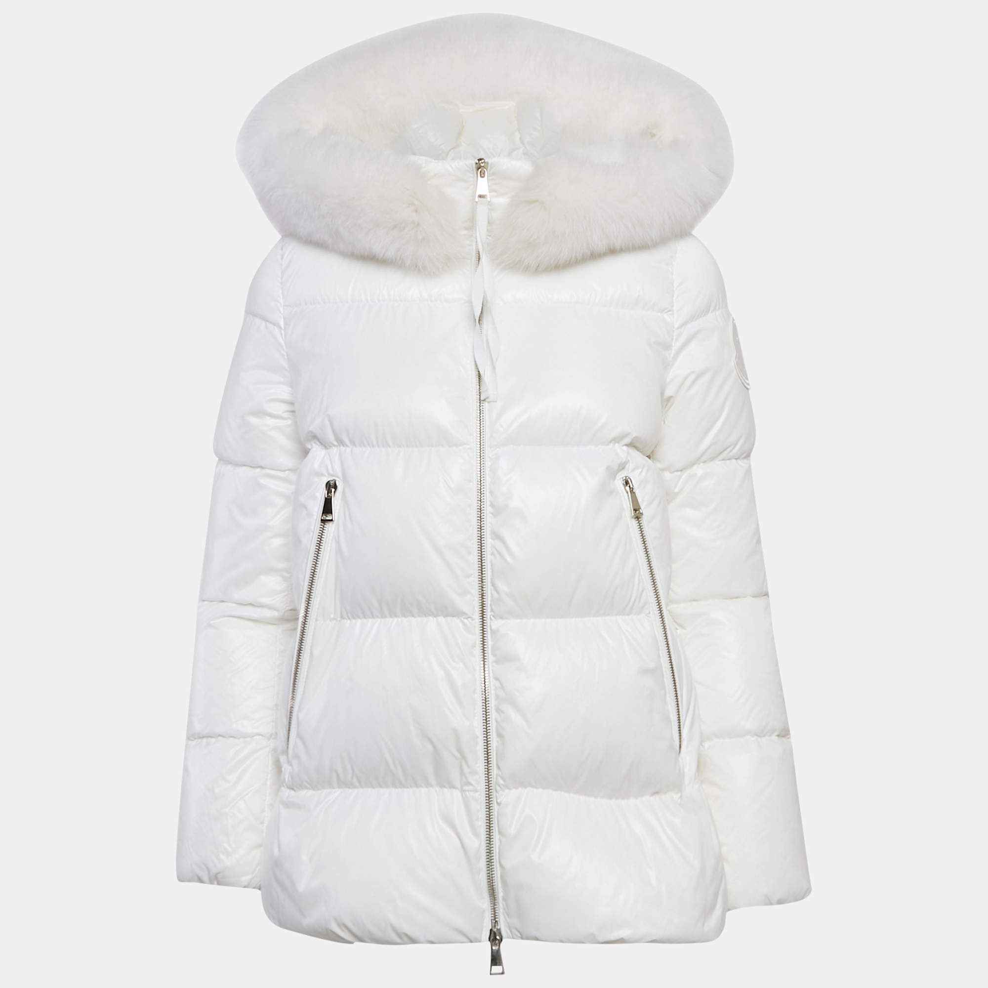 Moncler White Nylon Laichefur Hooded Down Jacket S