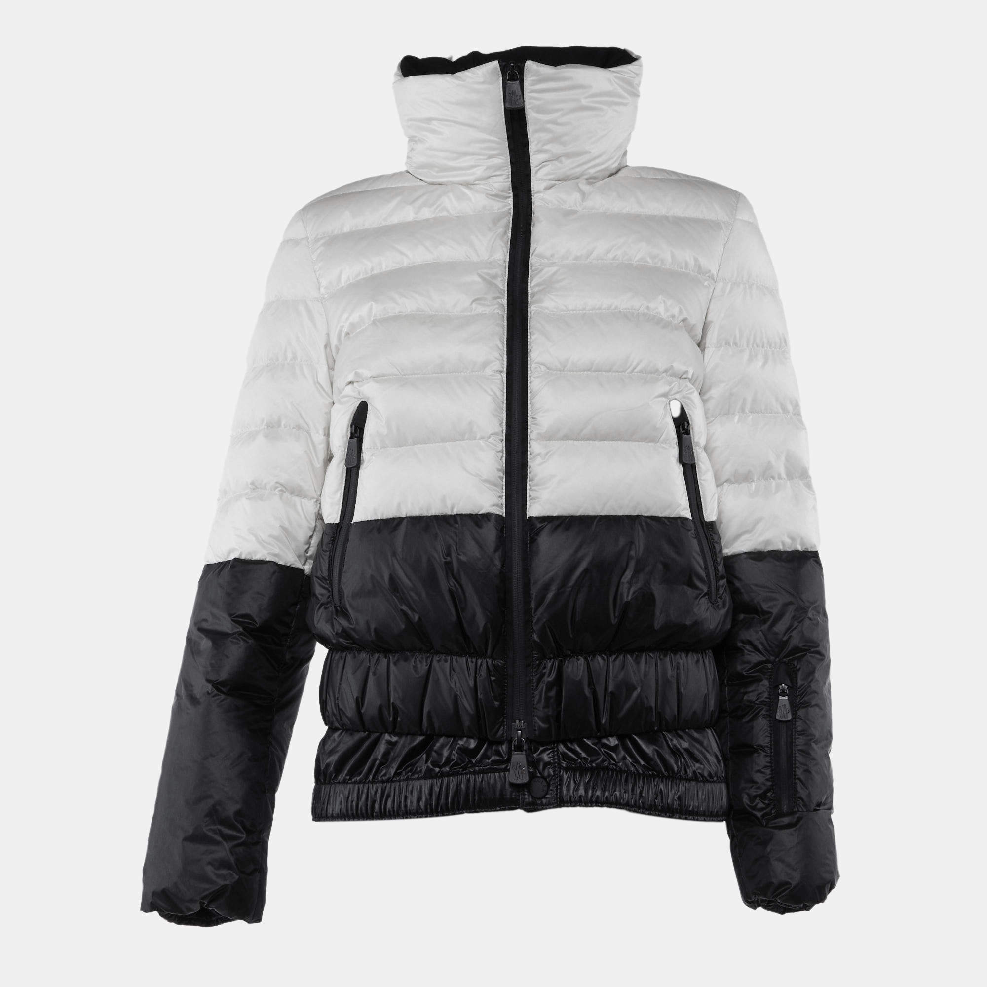 Pre Owned Moncler Cream/Black Nylon Down Quilted Jacket M