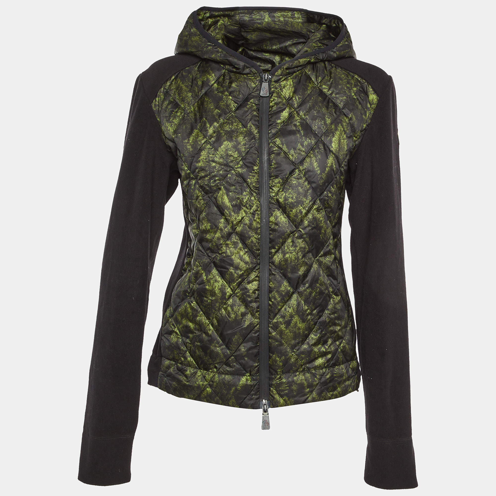 Pre Owned Moncler Green Polyester Hooded Zip Front Jacket M