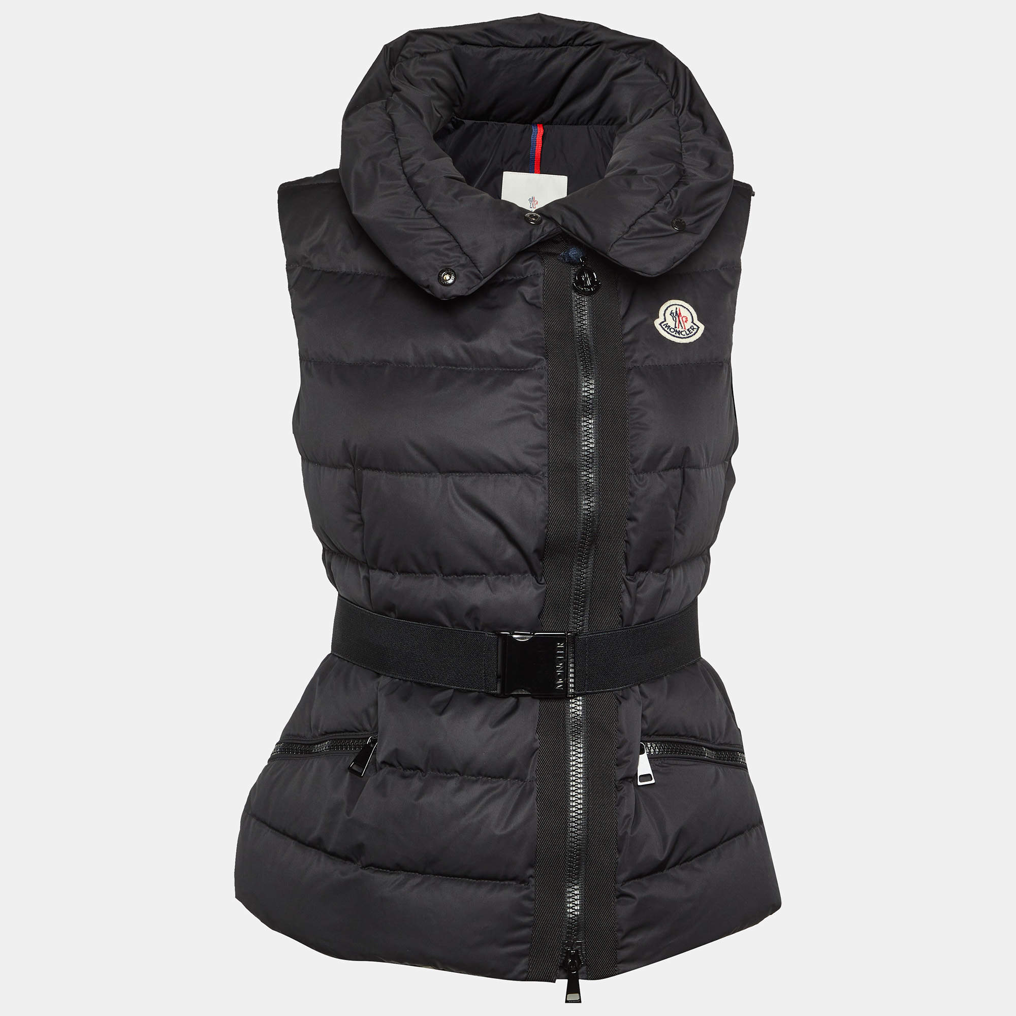 Pre Owned Moncler Black Polyester Sleeveless Jacket S