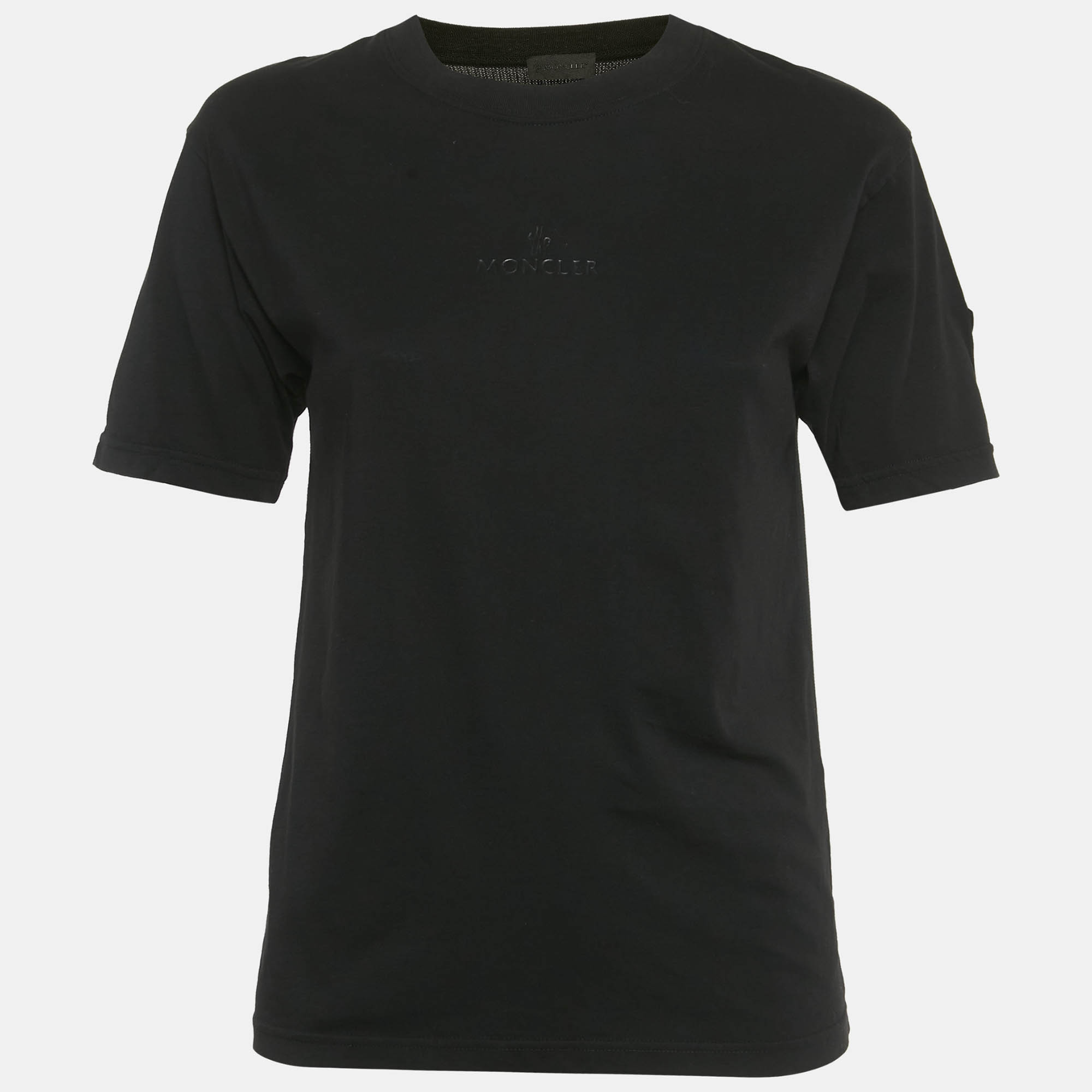 Pre Owned Moncler Black Logo Applique Jersey Crewneck T-Shirt S