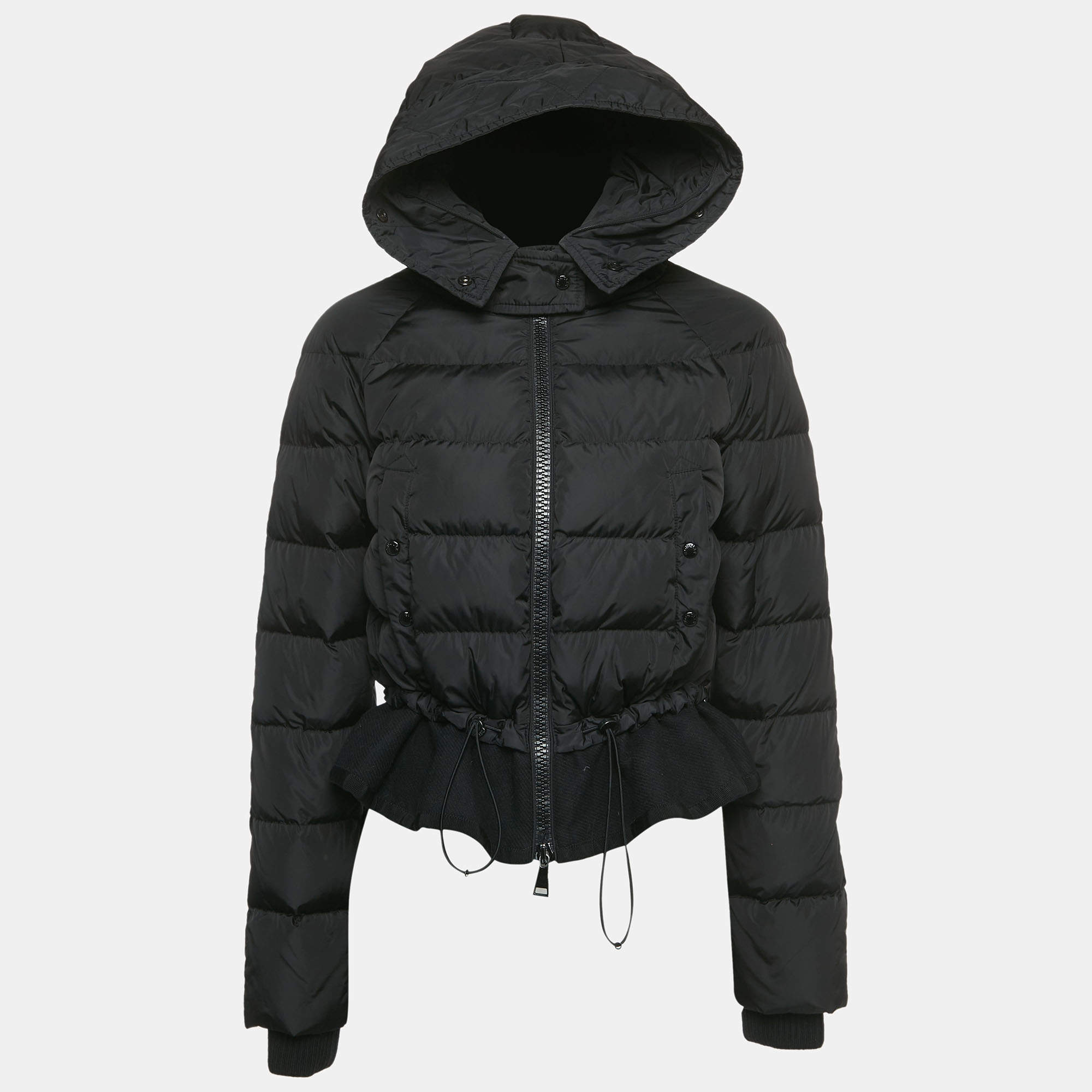Pre Owned Moncler Black Nylon Puffer Down Hooded Jacket S