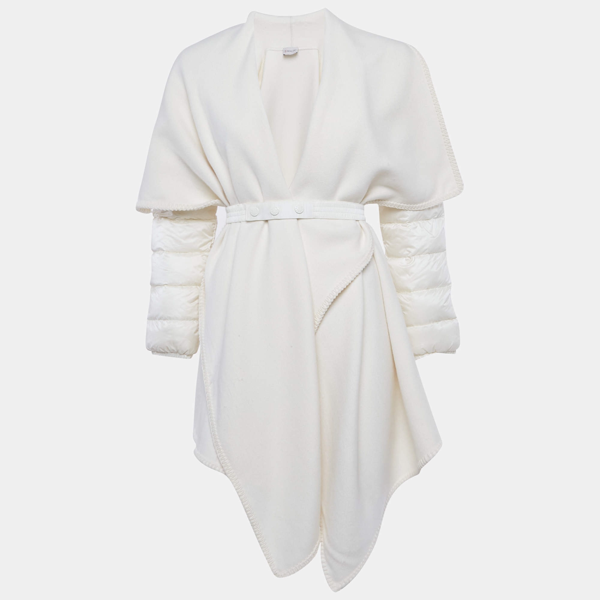 Pre Owned Moncler Cream Wool Blend Padded Felt Cape XS