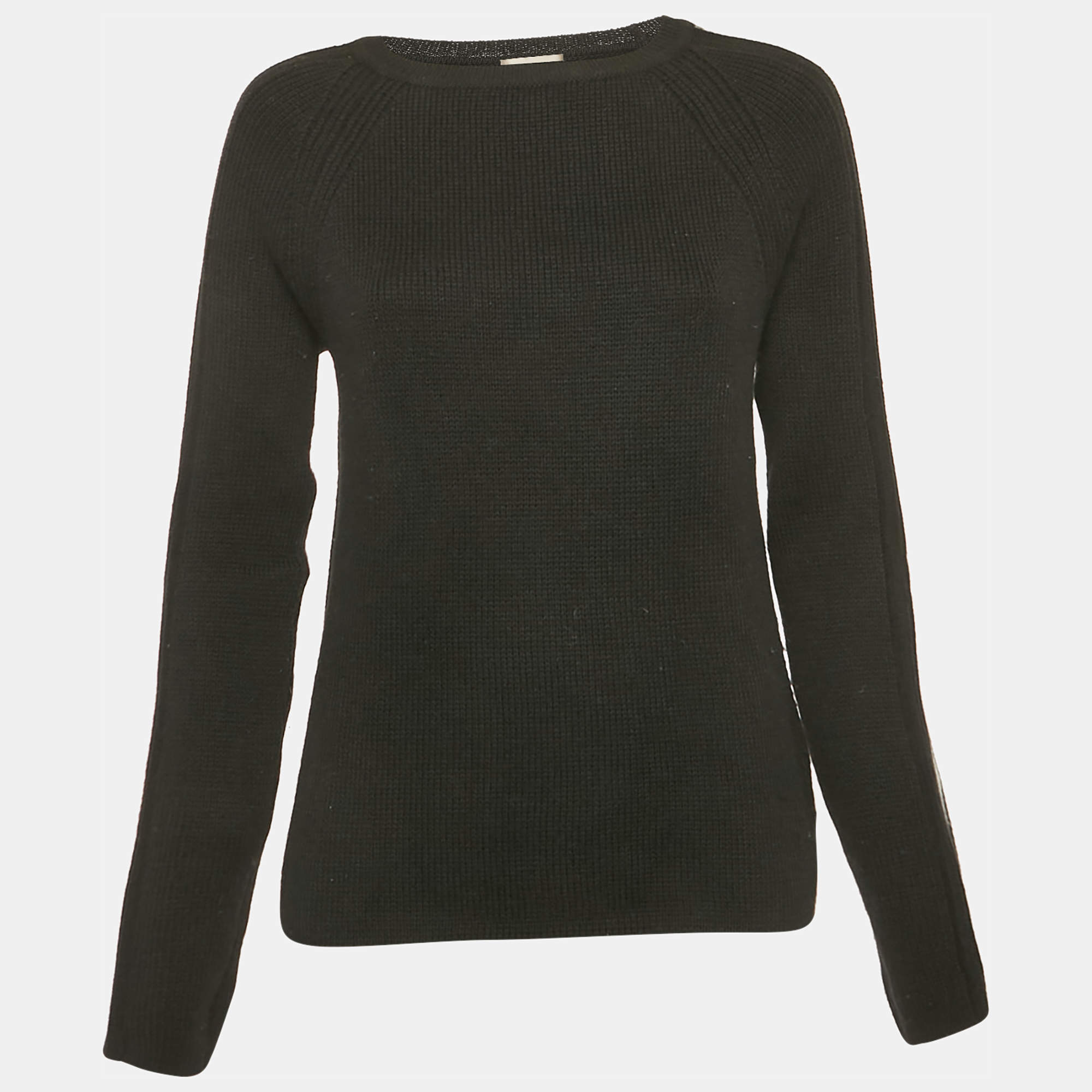 Pre Owned Moncler Black Rib Knit Crew Neck Sweater S