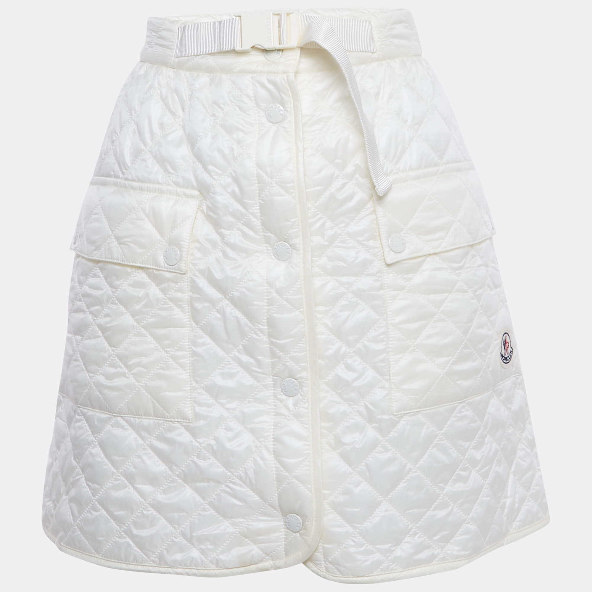 Pre Owned Moncler White Nylon Quilted A-Line Mini Skirt M