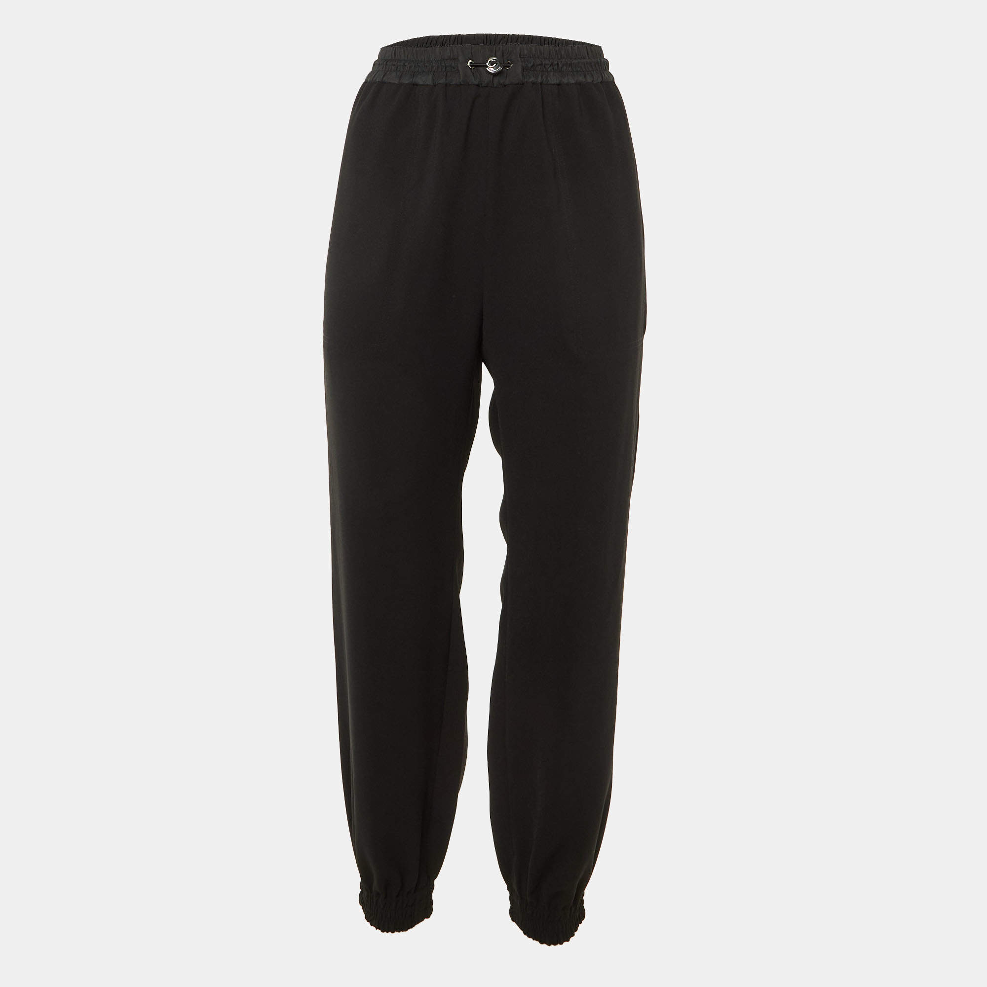 Pre Owned Moncler Black Crepe Track Pants XS