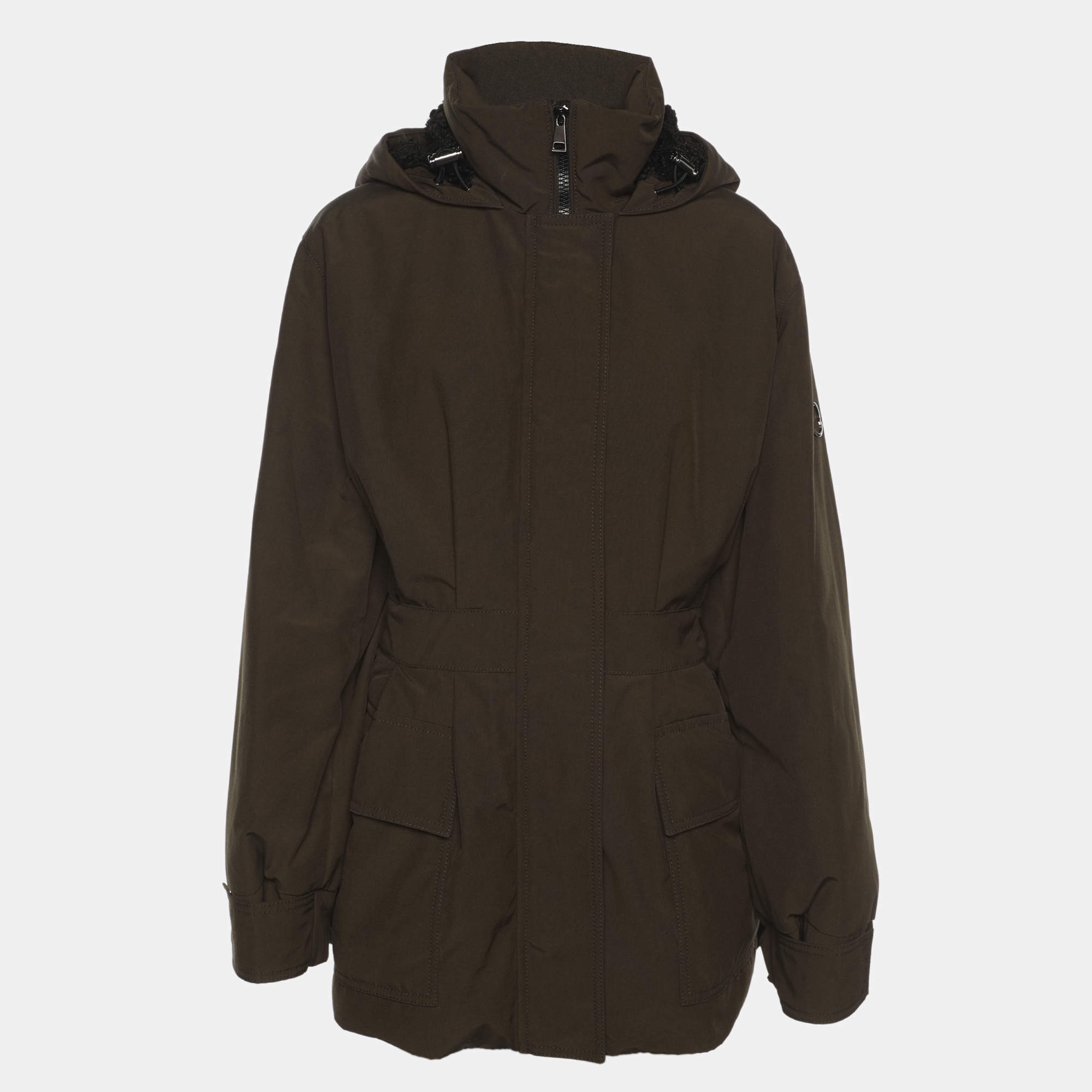 Pre Owned Moncler Green Gabardine and Boucle Sieck Down Jacket S