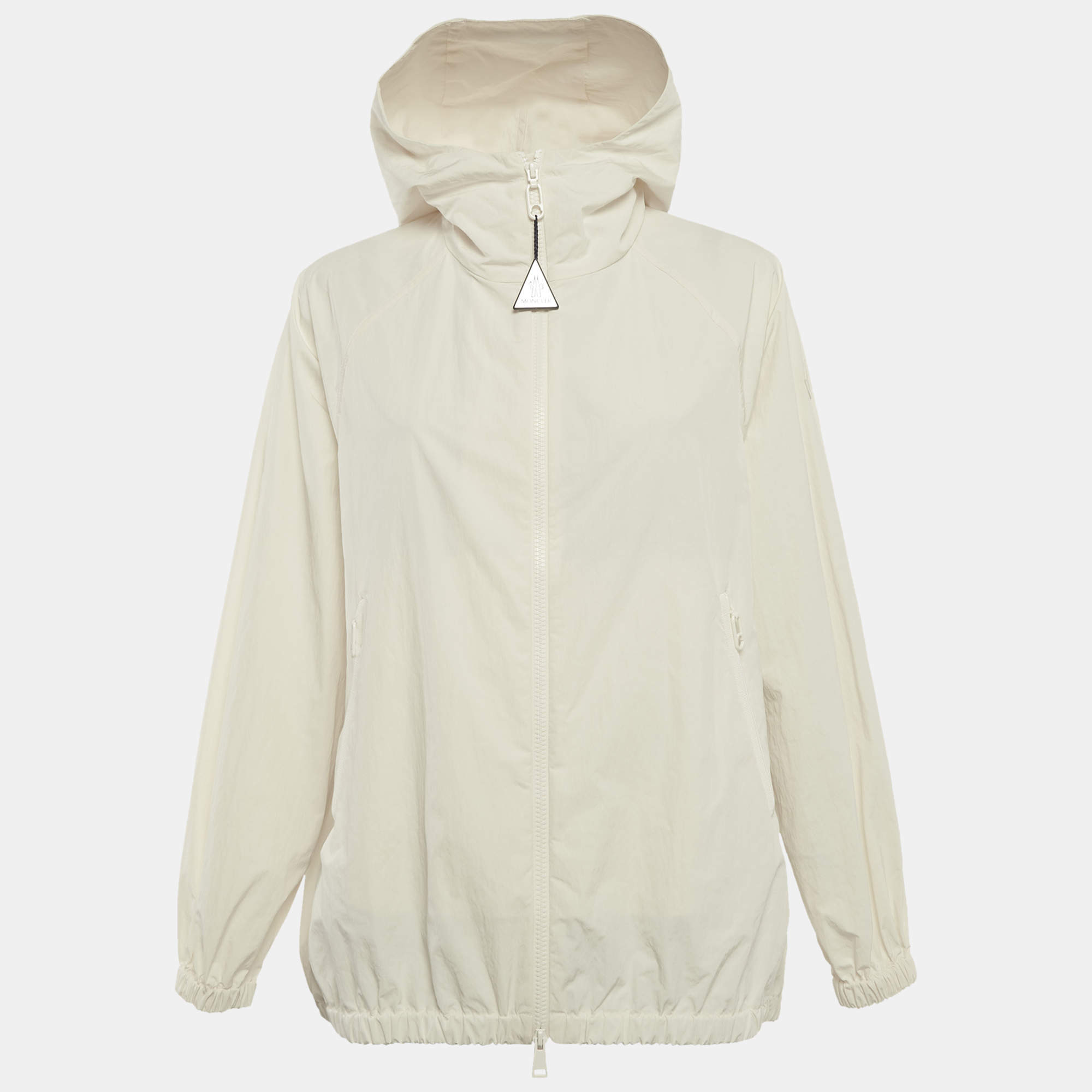 مملوكة مسبقًا جاكيت مونكلير يوريديس بسحاب تركيب صناعي بشعار بارز أبيض مائل للرمادي مقاس صغير جداً (إكسترا سمول)