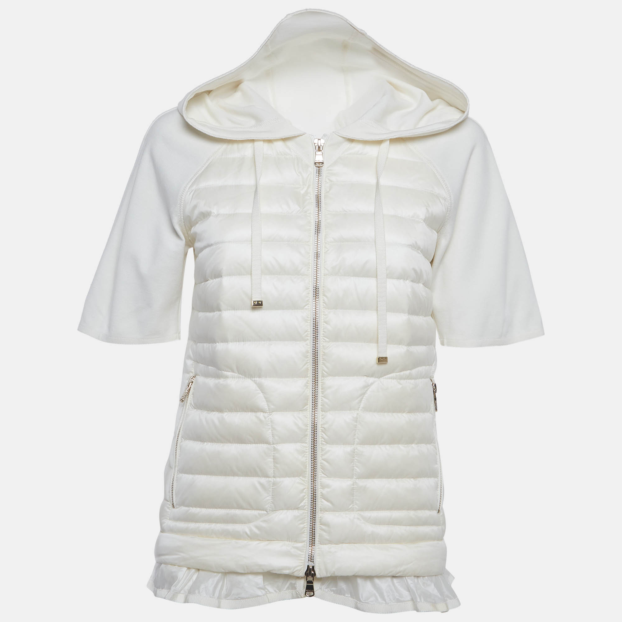 مملوكة مسبقًا Moncler White Nylon Quilted Down Jacket XS