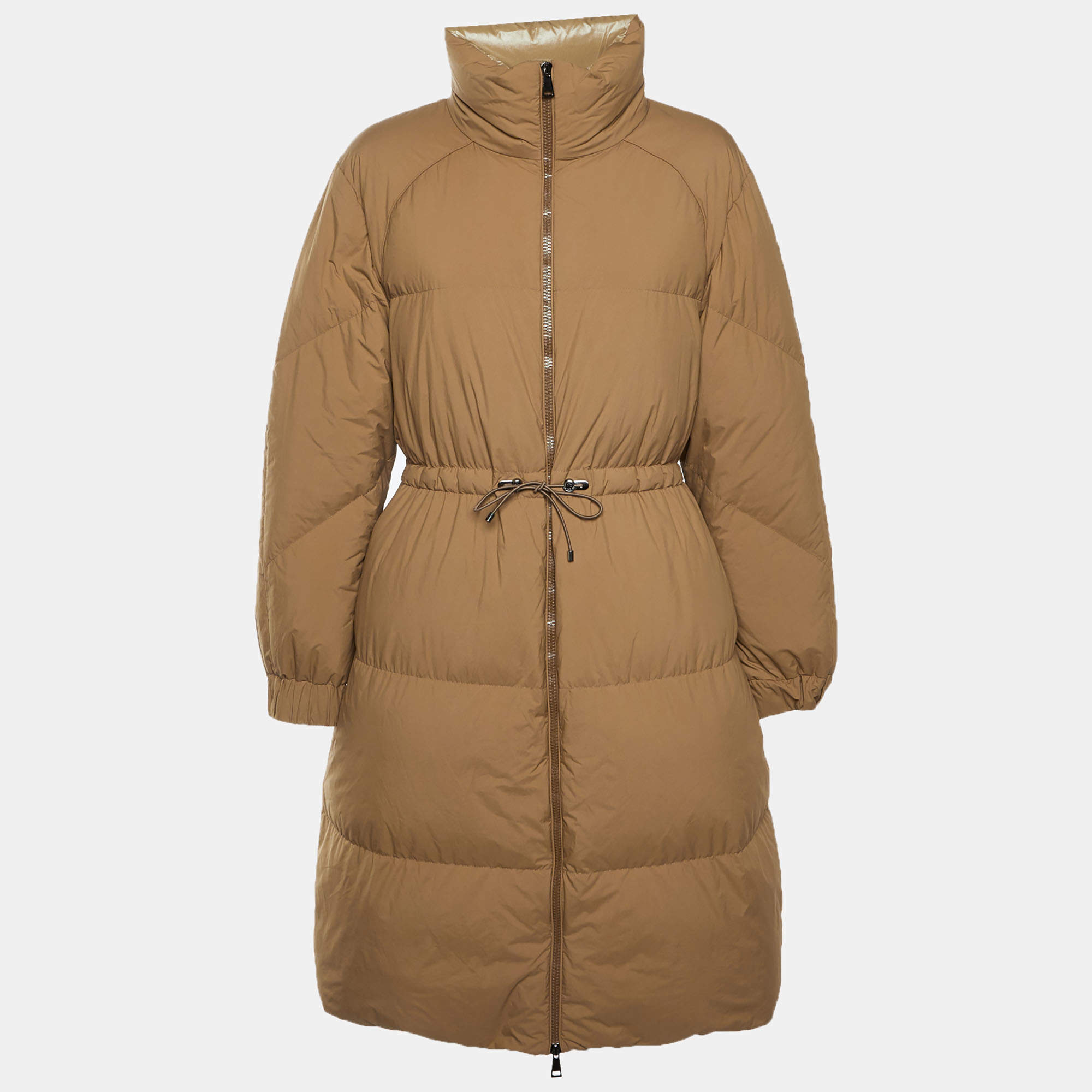 Pre Owned Moncler Tan Quilted Nylon High-Neck Citronnier Down Coat L
