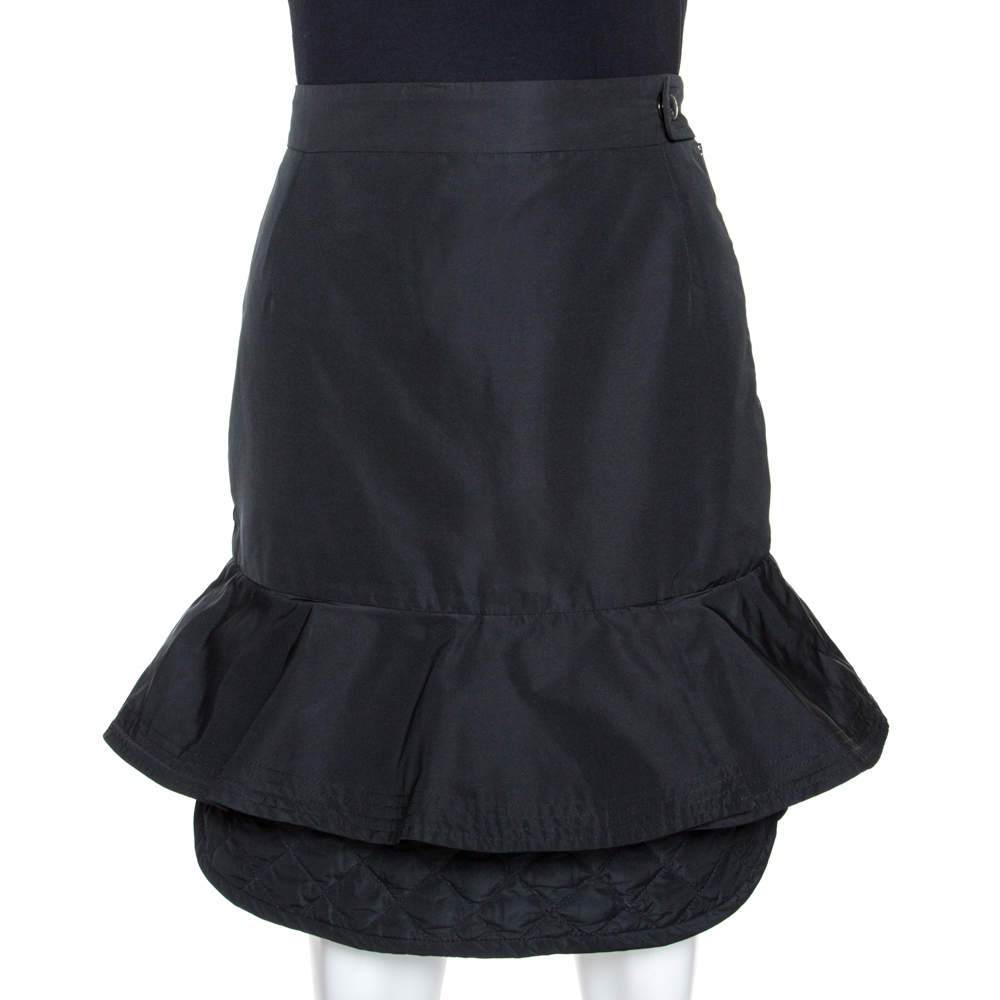 Moncler Premiere Black Down Quilted Trim Flounce Skirt S