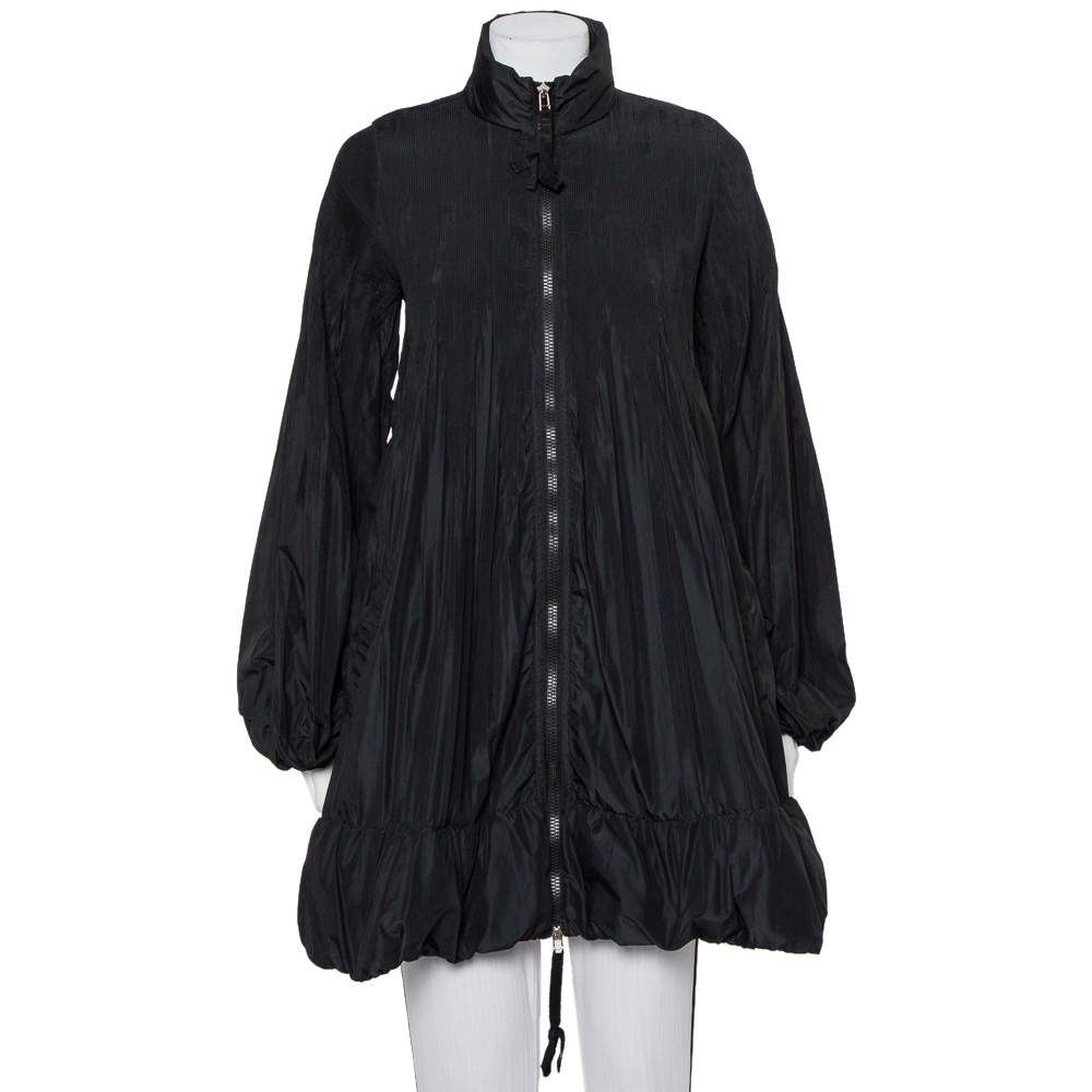 Pre Owned Moncler Black Synthetic Micro Pleated Detail Sizuka Coat M