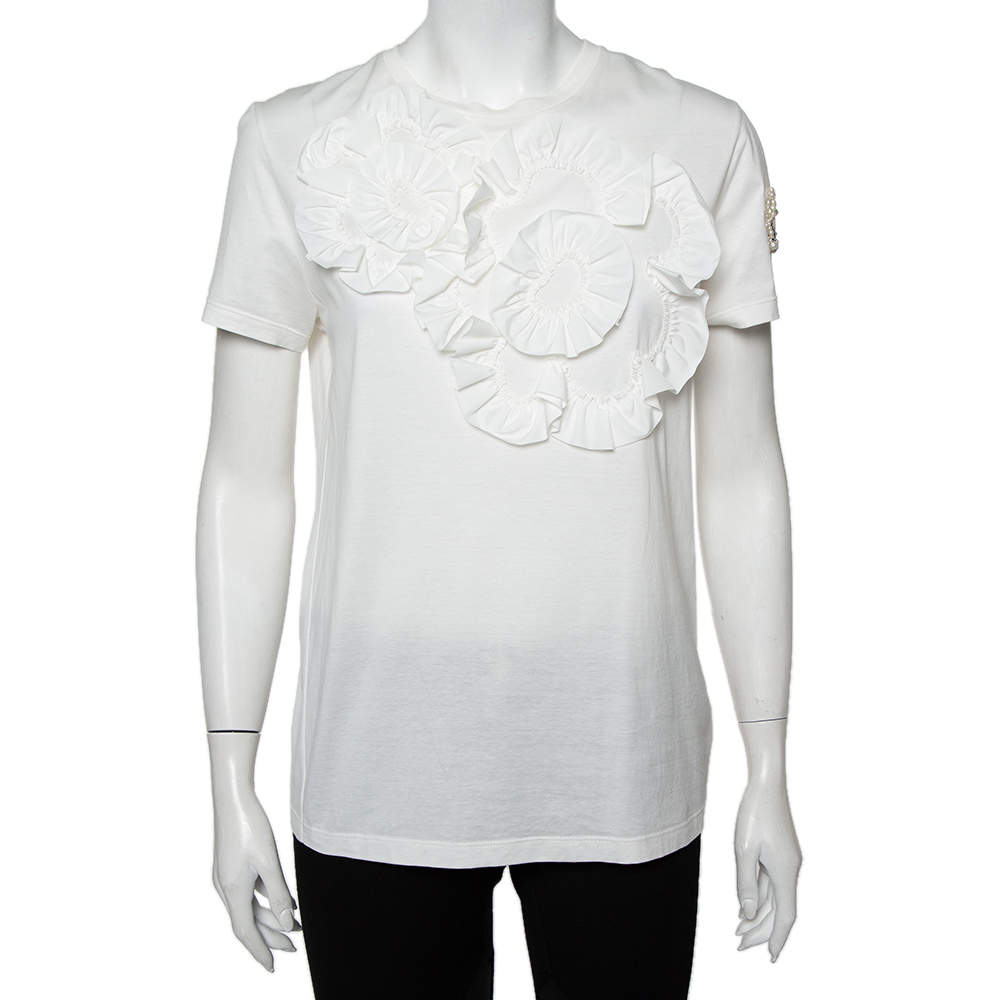 Pre Owned Moncler Genius White Cotton Applique Detail Simone Rocha T-Shirt S