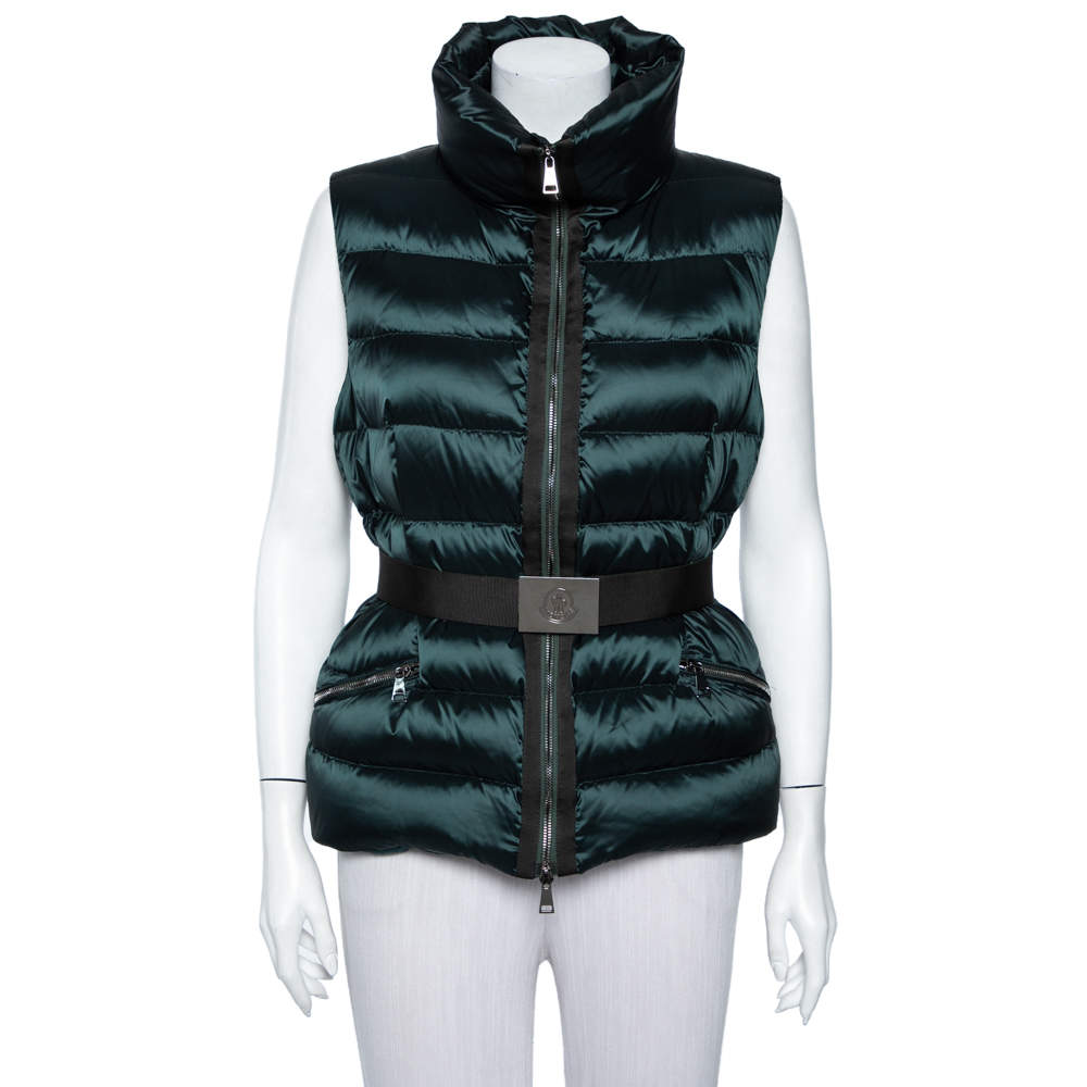 Pre Owned Moncler Dark Green Puffer Down Belted Tareg Gilet M