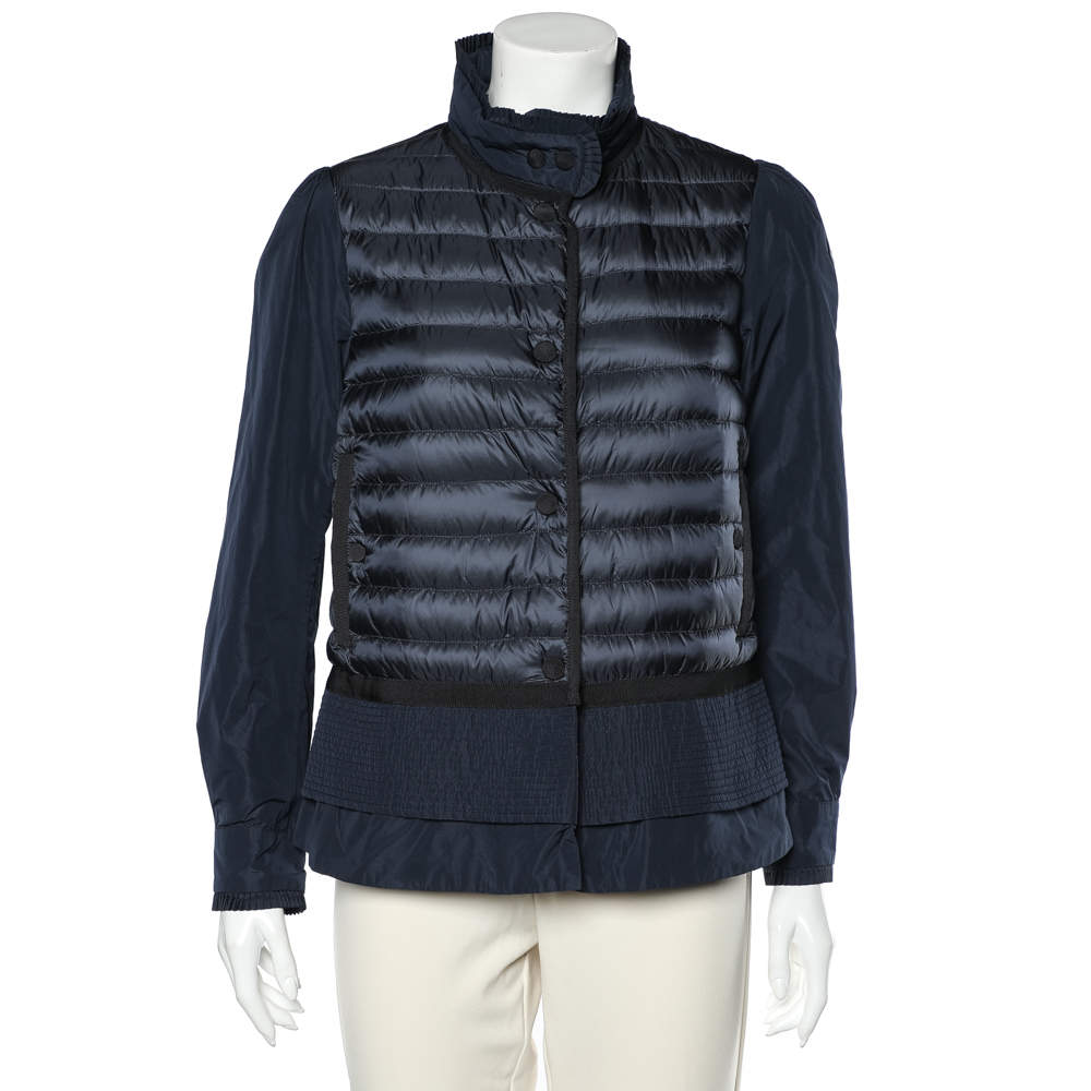 Pre Owned Moncler Navy Blue Quilted Synthetic Cereste Down Jacket M