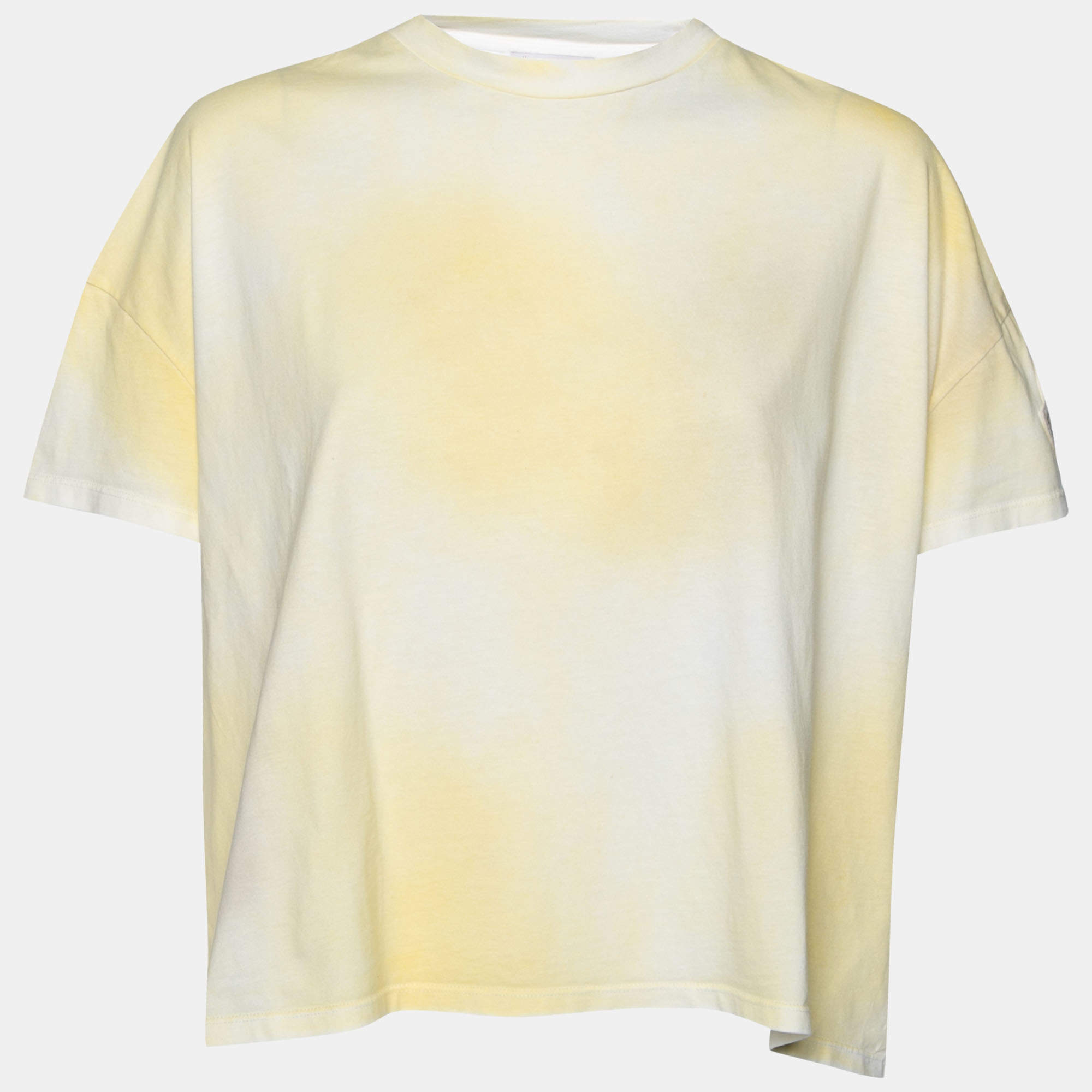 Pre Owned Moncler Yellow Tie-Dye Cotton Oversized Cropped T-Shirt S