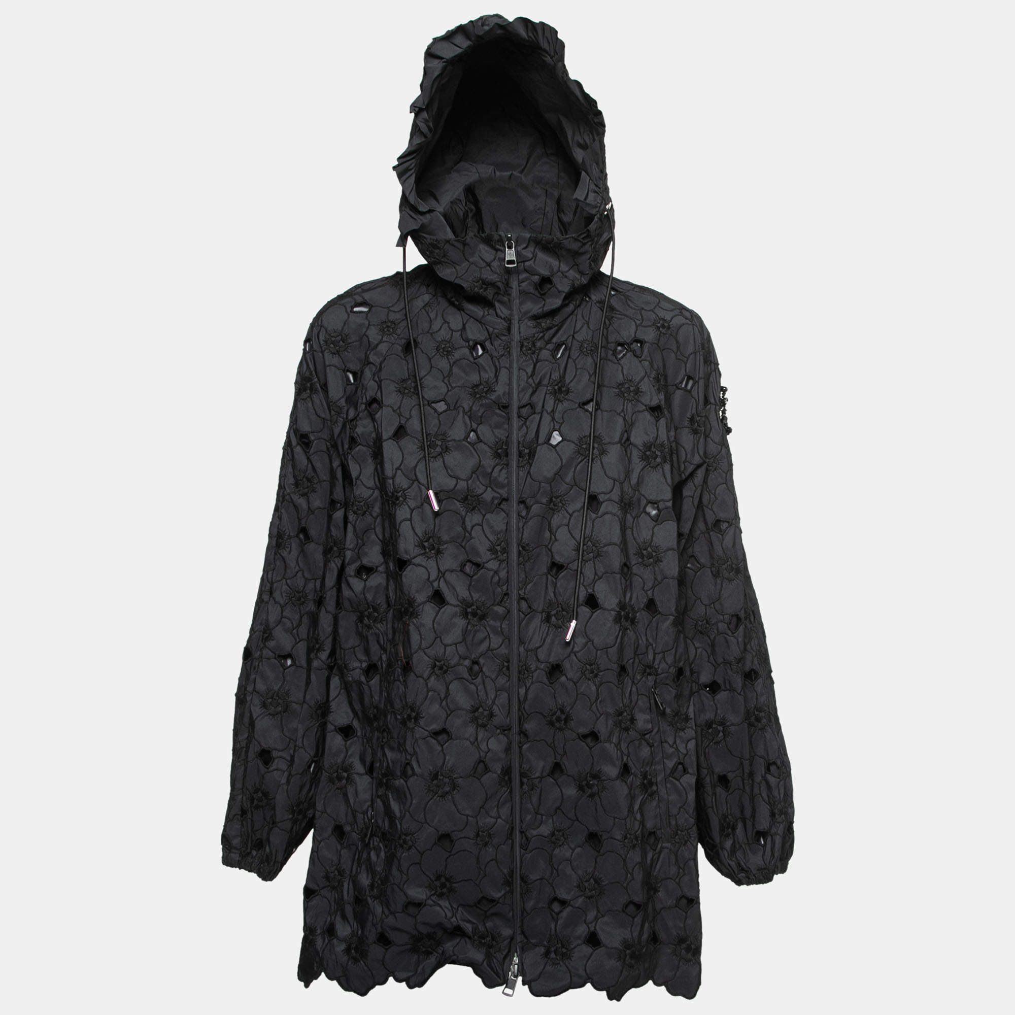 Moncler Black Floral Synthetic Windbreaker Jacket XS
