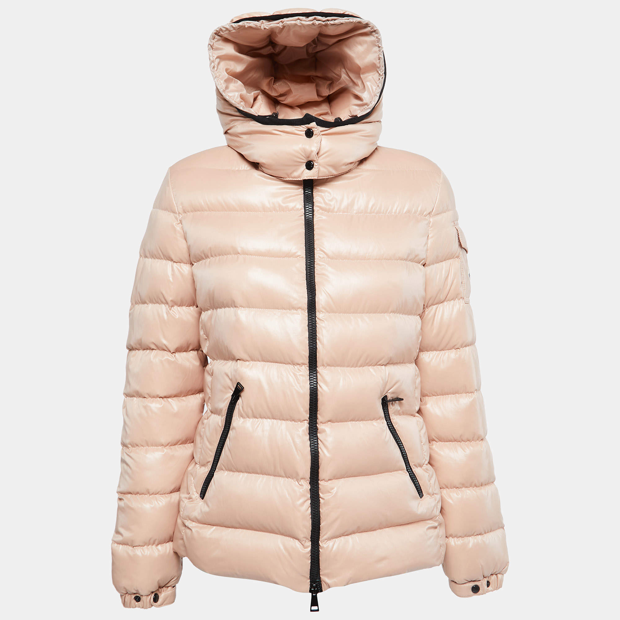 Moncler Light Pink Quilted Nylon Hooded Down Jacket M
