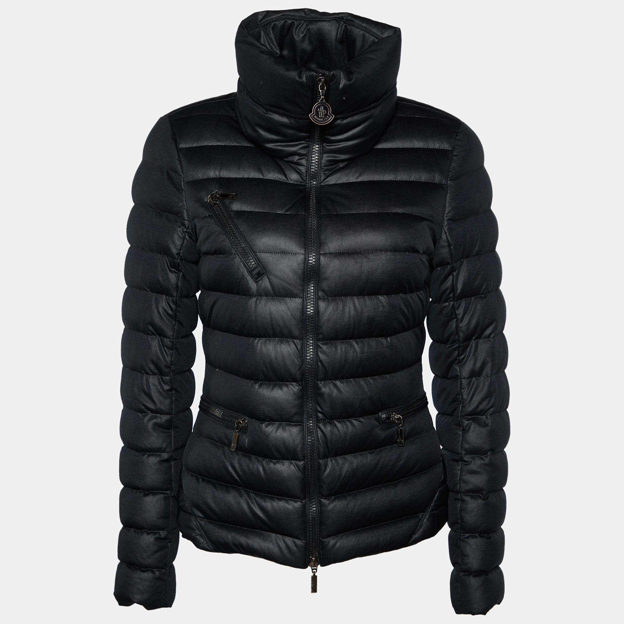 Pre Owned Moncler Black Synthetic Quilted Down Jacket M