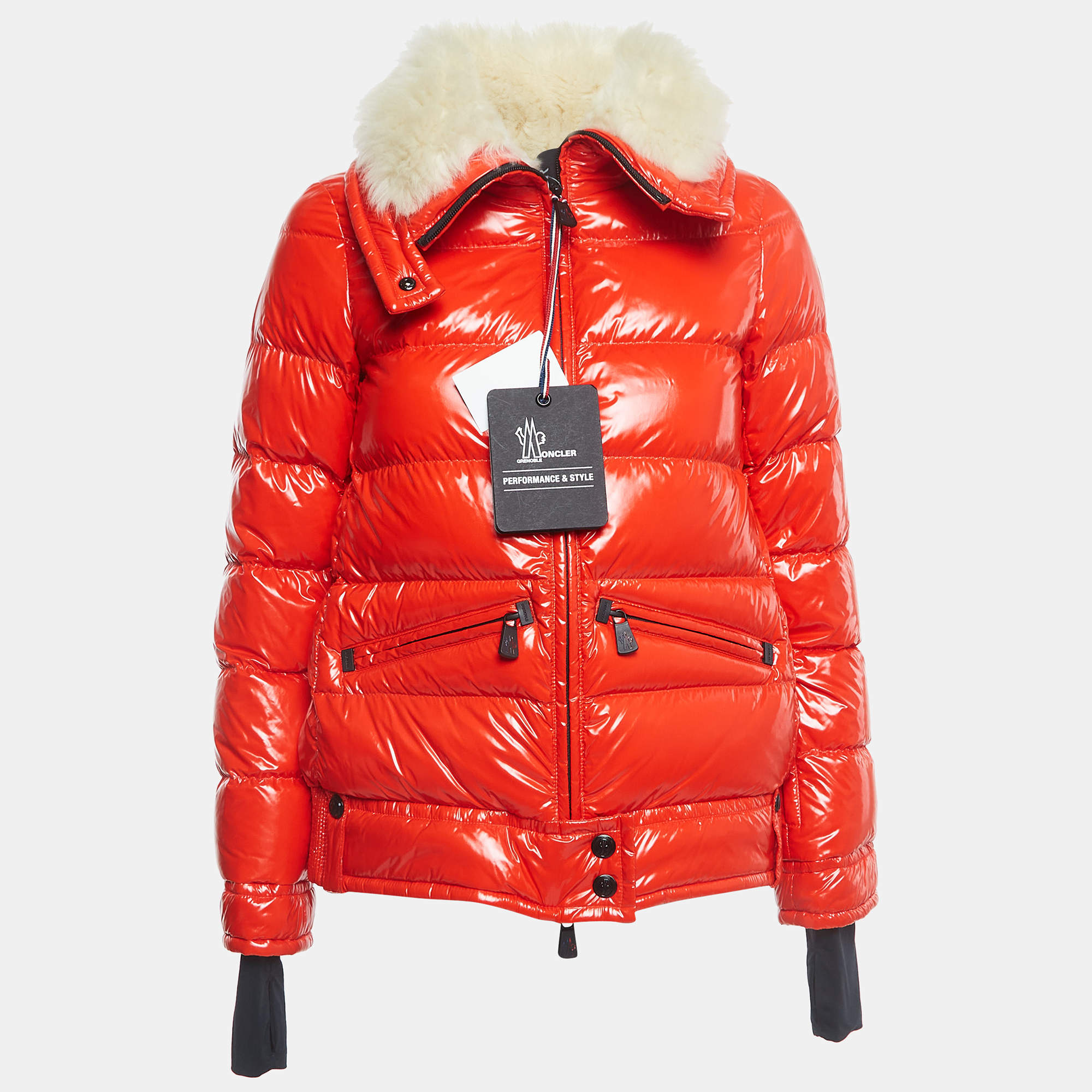 Pre Owned Moncler Red Quilted Nylon Arabba Down Jacket XS