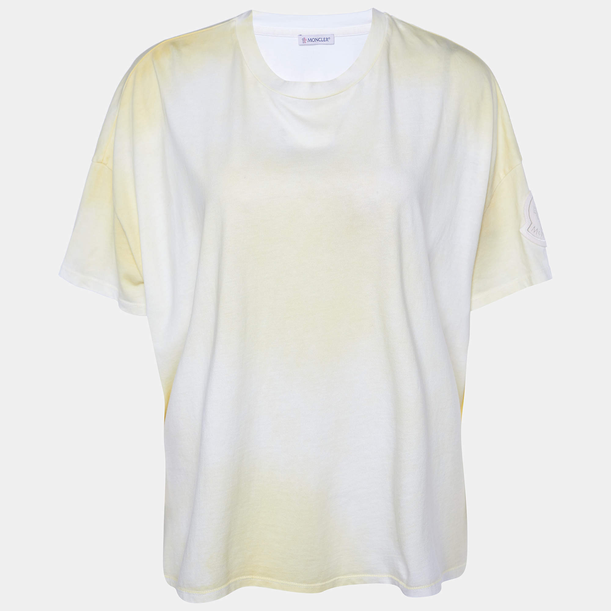 Pre Owned Moncler Yellow Tie Dye Cotton Cropped T-Shirt L