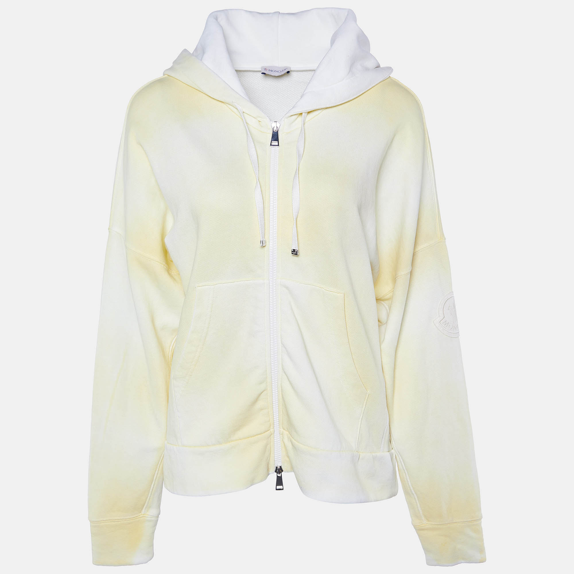 Pre Owned Moncler Yellow Tie-Dye Cotton Zip Up Hooded Cardigan S