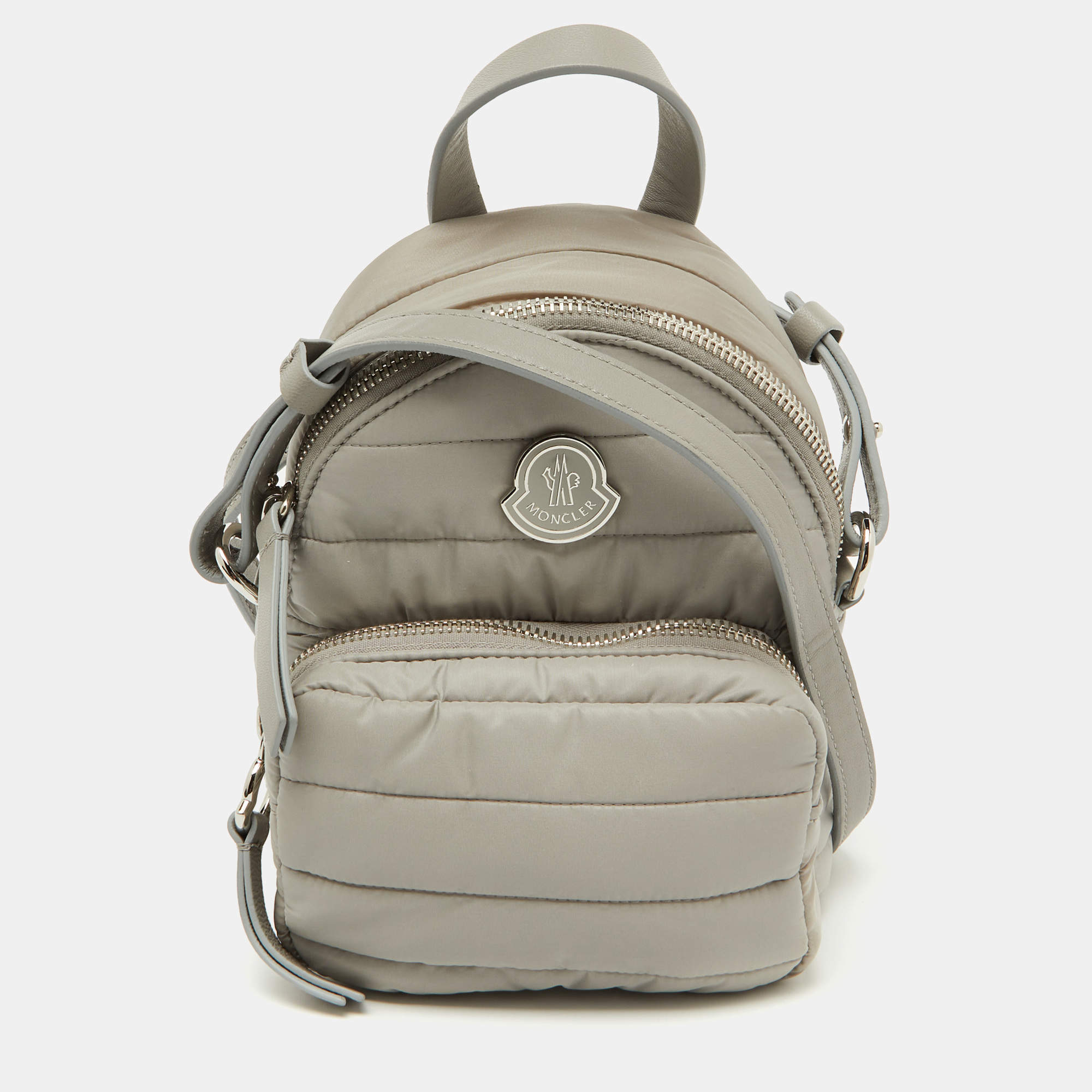 Pre Owned Moncler Light Grey Nylon Puffer Mini Crossbody Bag