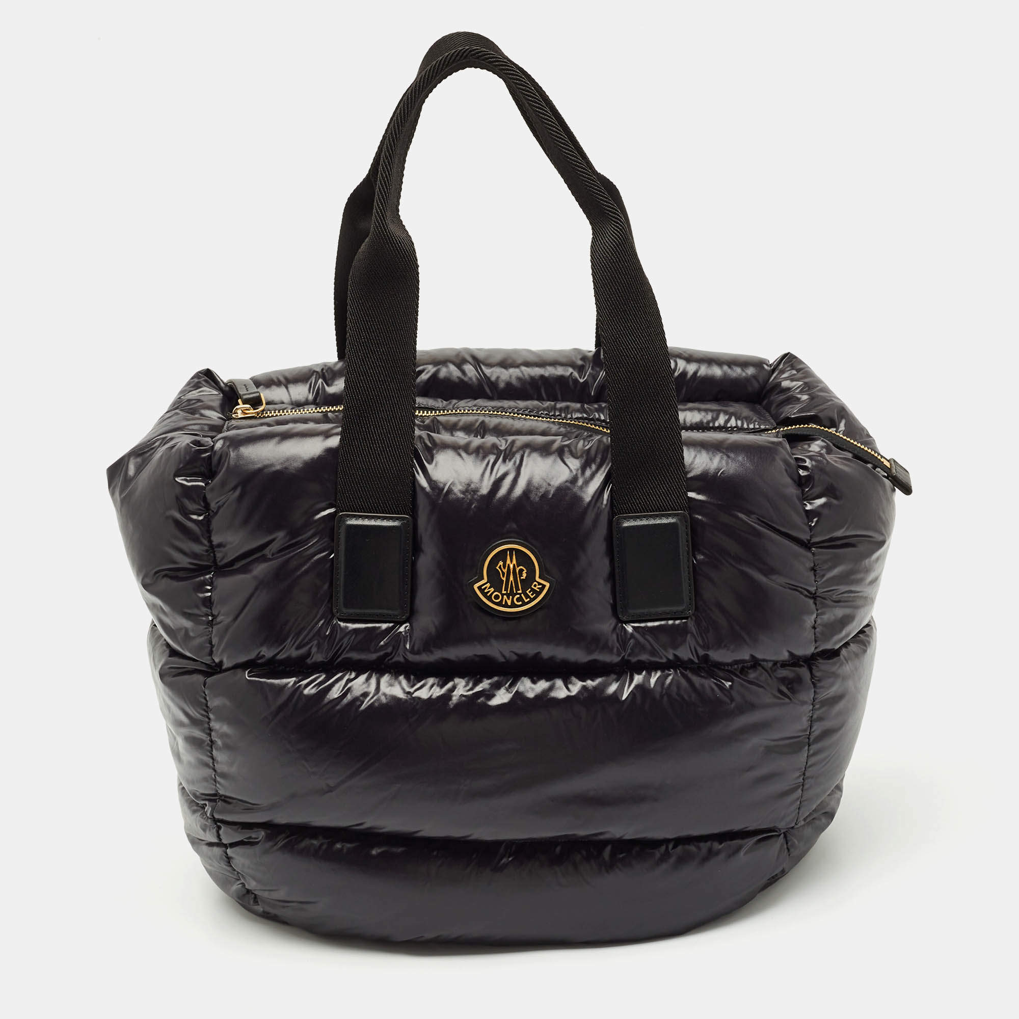 Pre Owned Moncler Black Nylon Water-Repellent Caradoc Tote