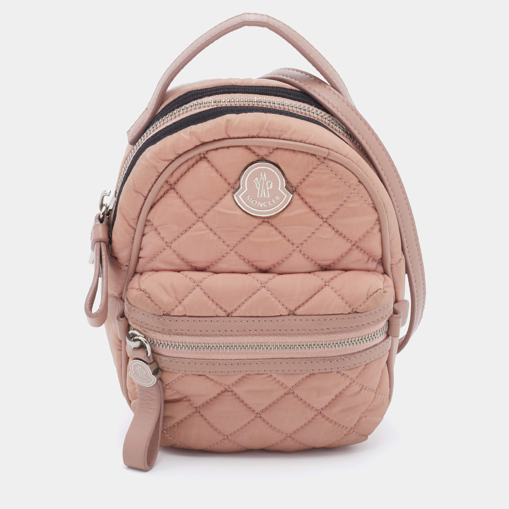 Pre Owned Moncler Dusty Pink Quilted Nylon Georgine Zaino Shoulder Bag