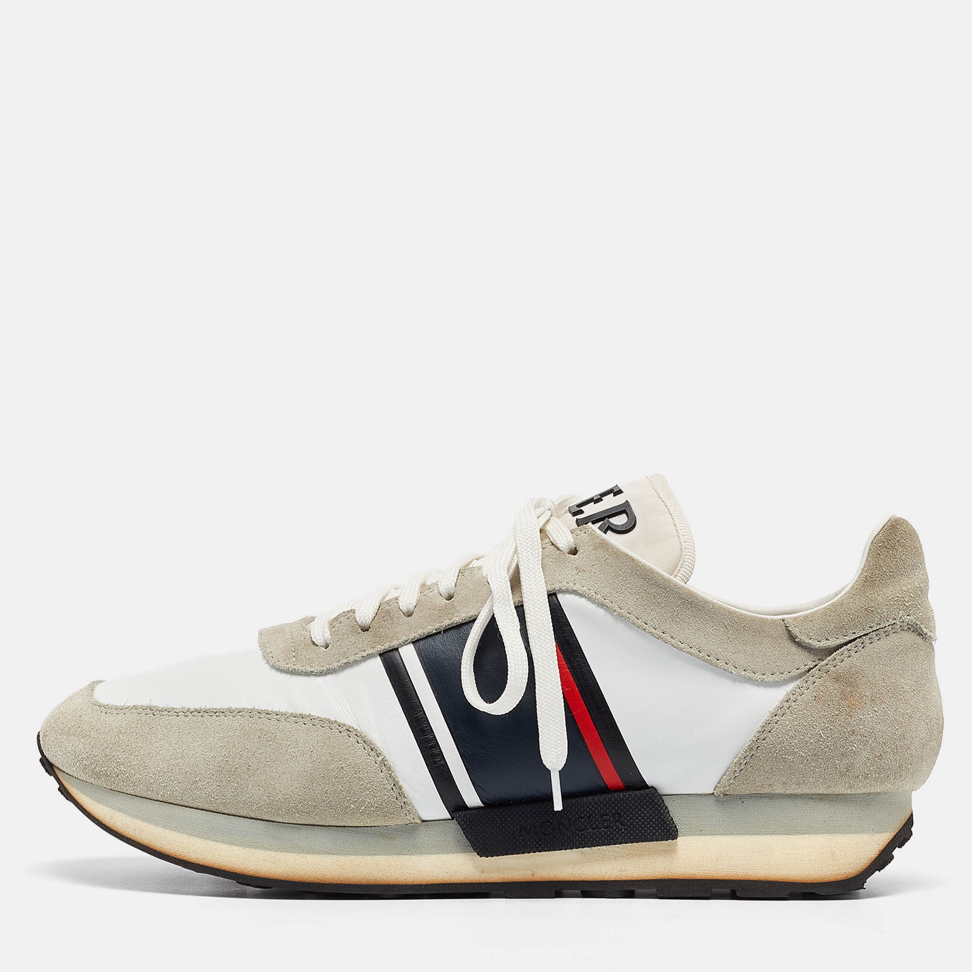 Moncler White/Grey Suede and Leather Low Top Sneakers Size 43