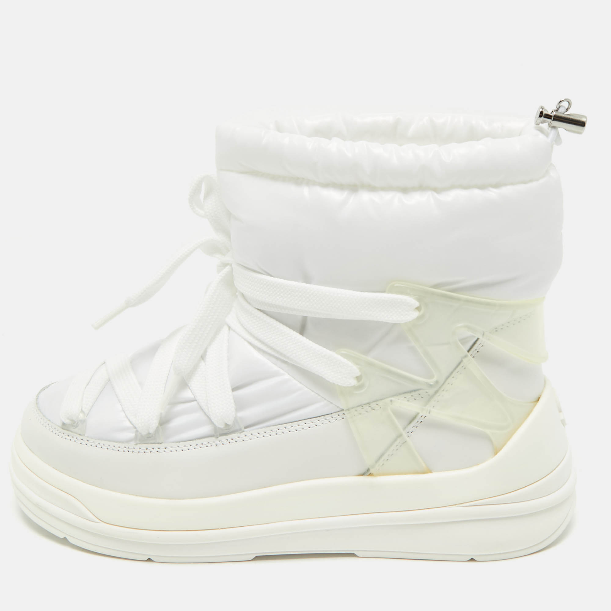Pre Owned Moncler White Nylon and Leather Insolux Snow Boots Size 38