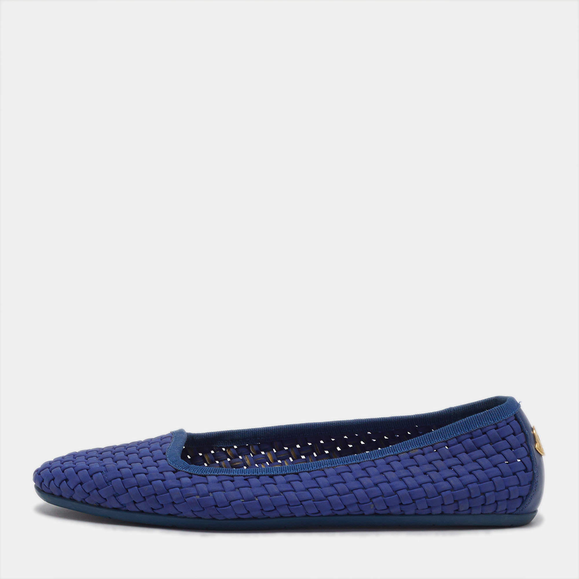Pre Owned Moncler Size 37 Blue Woven Fabric Ballet Flats