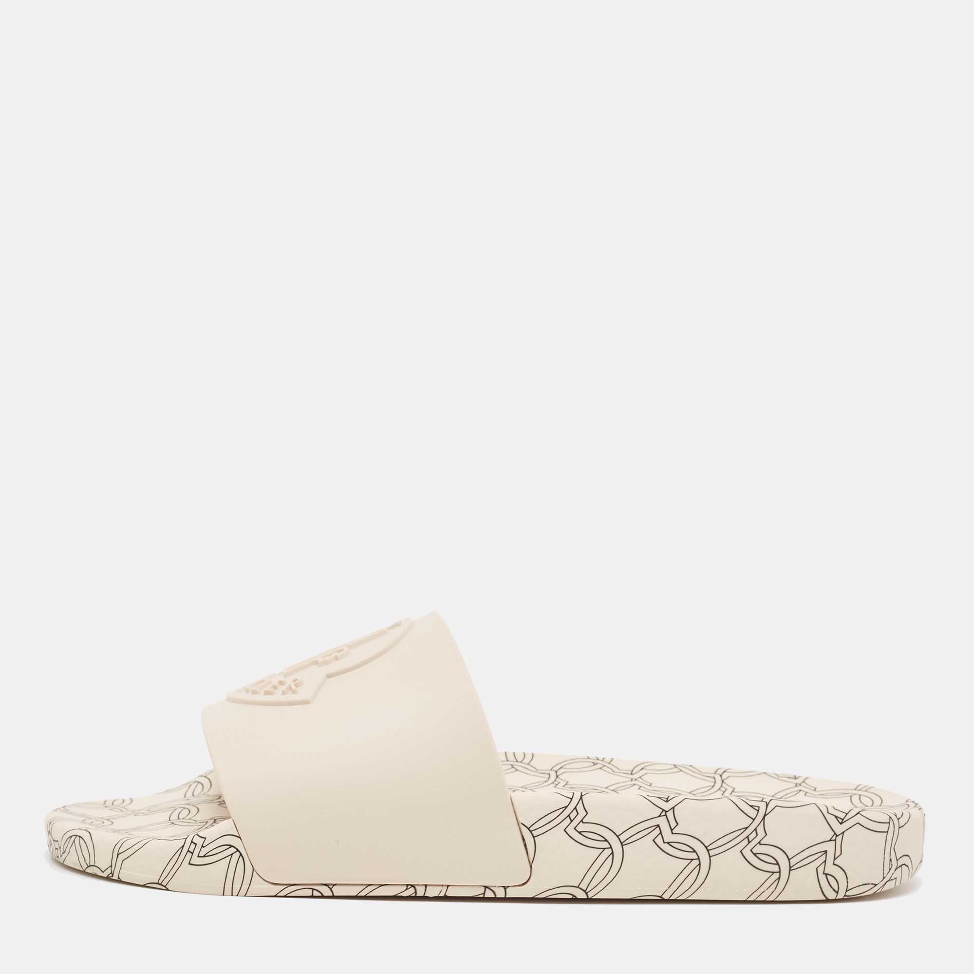 Pre Owned Moncler Cream Rubber Jeanne Flat Slides Size 39